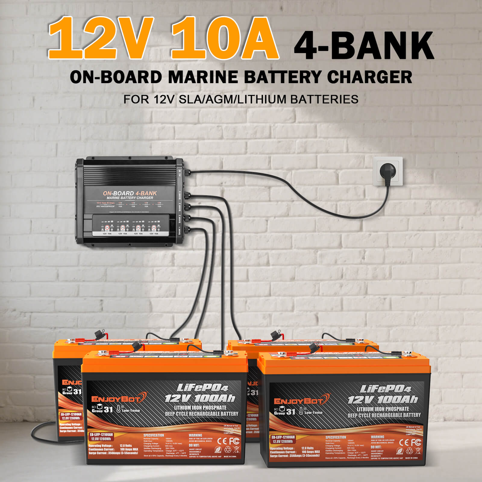 Enjoybot 4 Bank 12V 10A On-Board Marine Battery Charger