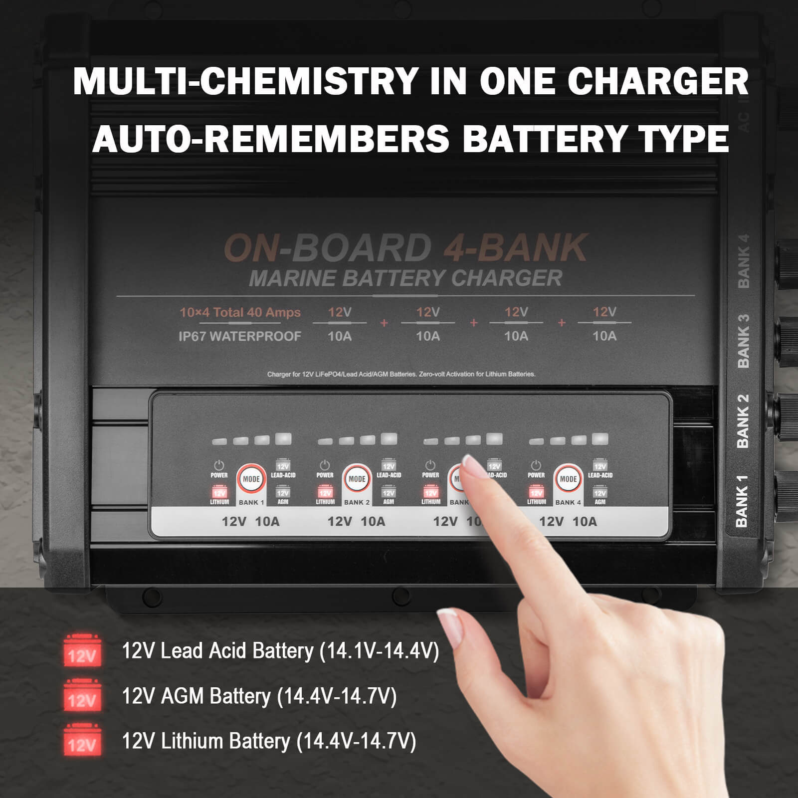 Enjoybot 4 Bank 12V 10A On-Board Marine Battery Charger