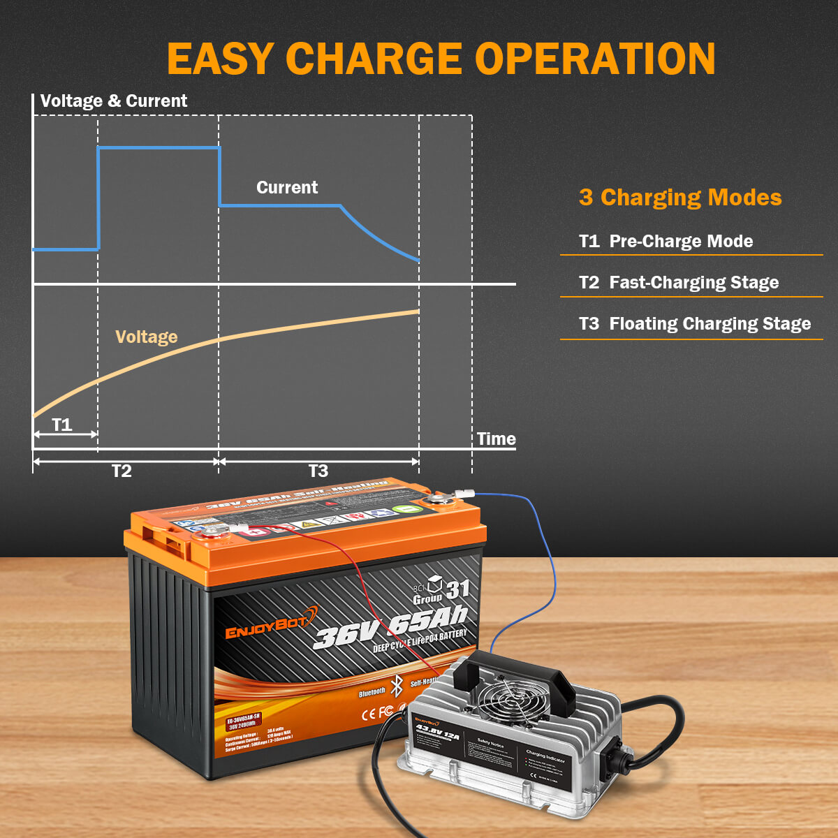 Enjoybot 43.8v 12A lithium battery charger - 3 charging modes