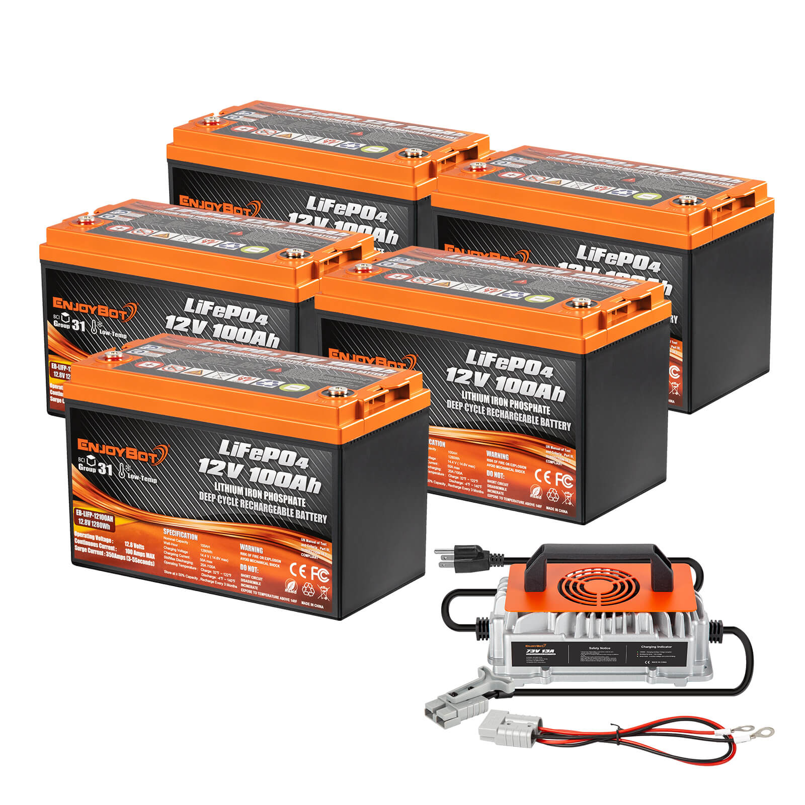 Enjoybot 12V 100Ah LiFePO4 Lithium Battery with Low-Temp Protection, 1280Wh, 100A BMS, Max 6S4P