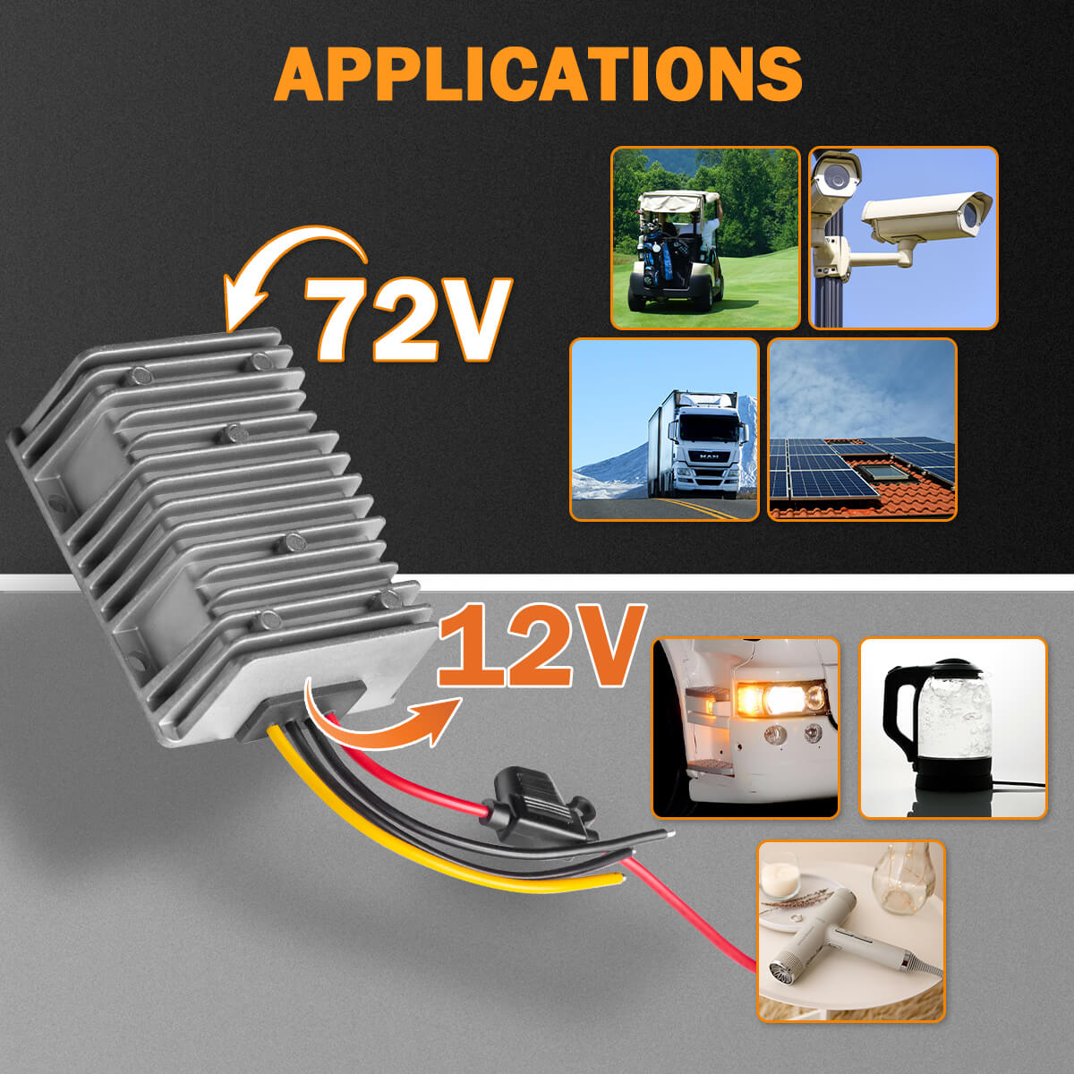 Enjoybot DC-DC 60V/72V to 12V Step Down Converter 20A 240W  with Fuse Waterproof