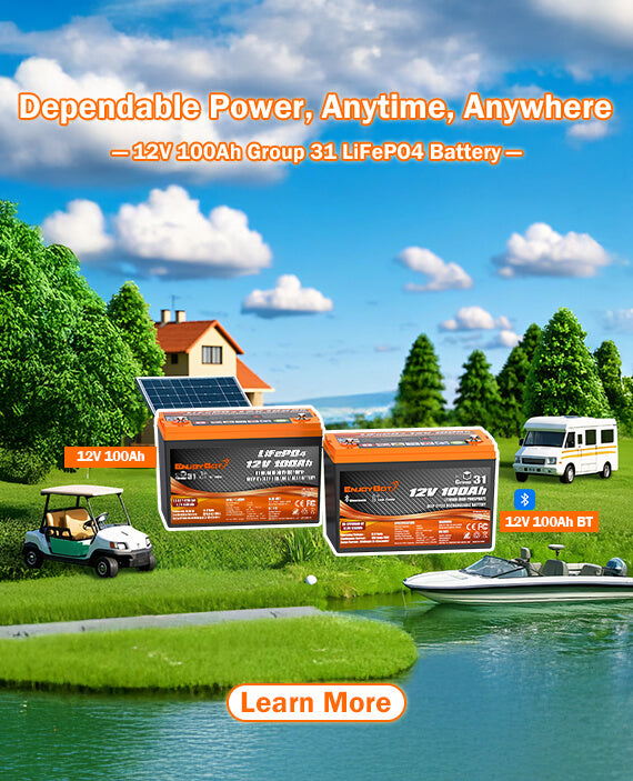Enjoybot 12V 100Ah Lithium Battery Group 31 Battery For Golf Cart, RV, Solar, Trolling Motor