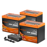 Enjoybot 12V 100Ah Group 24 Self-Heating Lithium LiFePO4 Battery_3 Pack+43.8V 13A Charger