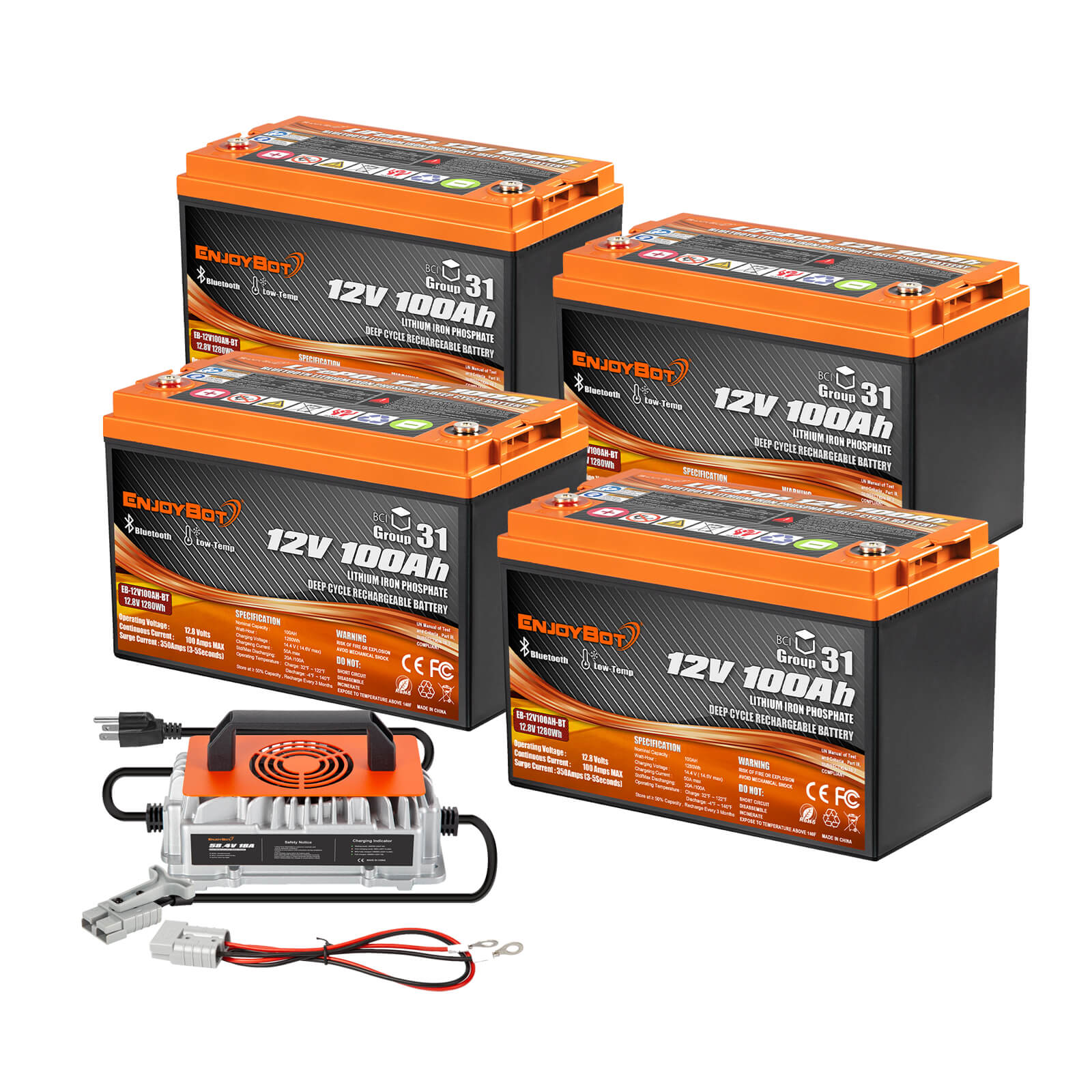 Enjoybot 48V 100Ah LiFePO4 Lithium Golf Cart Battery Set - 4 Batteries