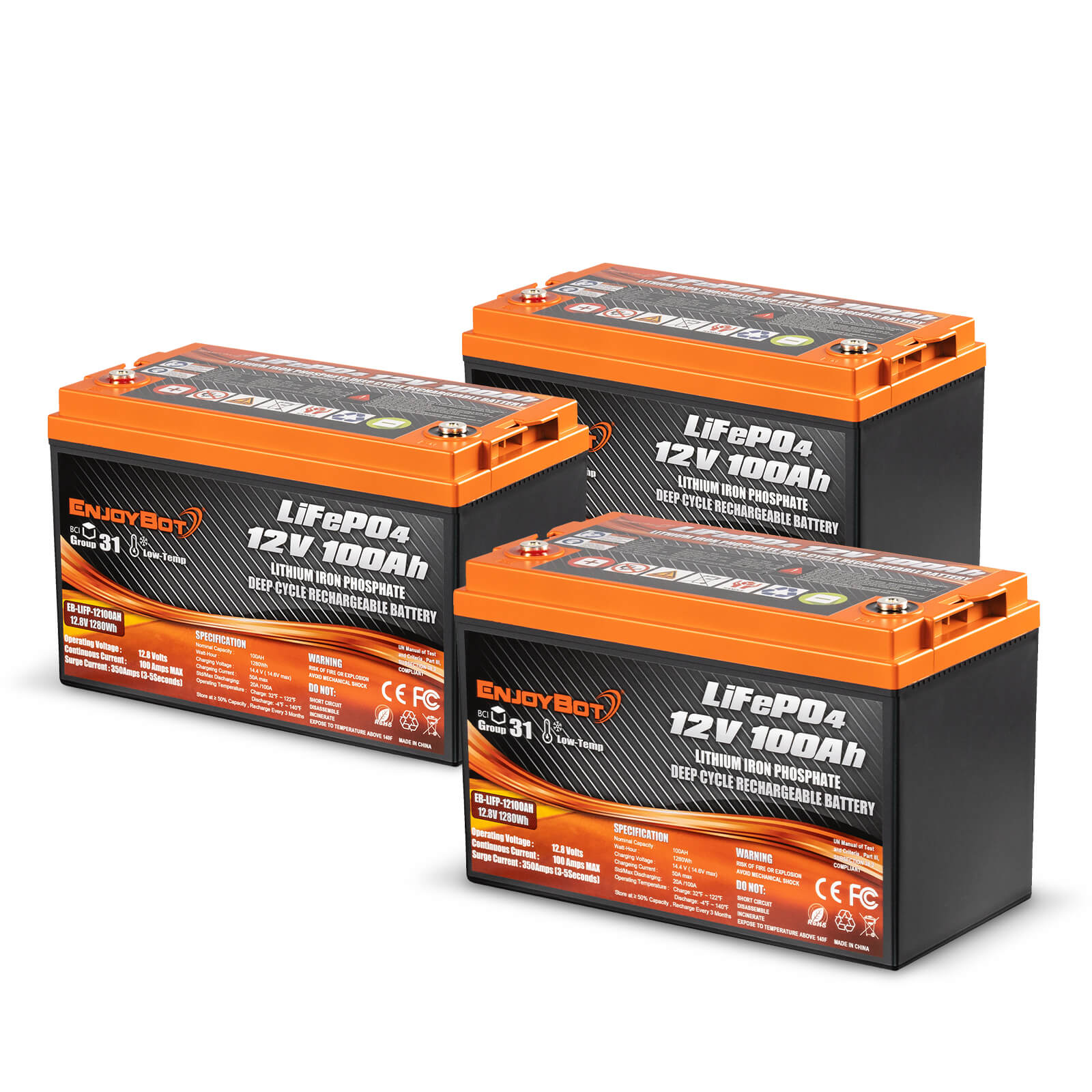 Enjoybot 12V 100Ah Group 31 Lithium Battery_3 Pack