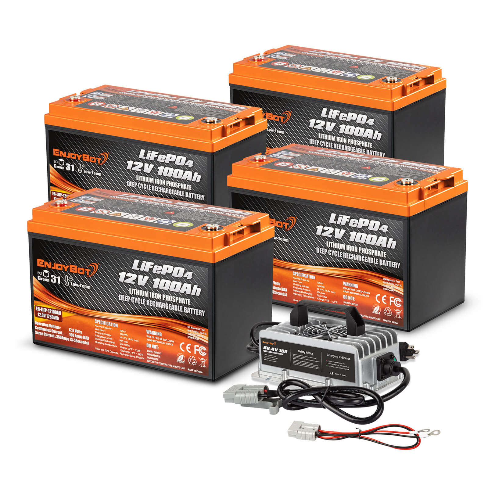 Enjoybot 48V 100Ah LiFePO4 Lithium Golf Cart Battery Set - 4 Batteries