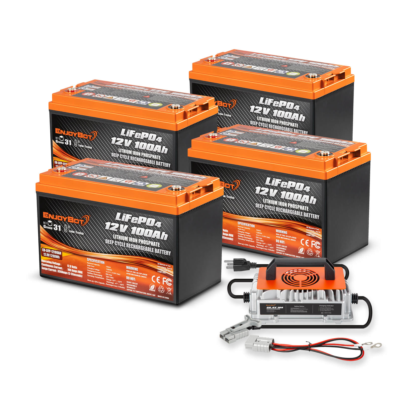 Enjoybot 48V 100Ah LiFePO4 Lithium Golf Cart Battery Set - 4 Batteries