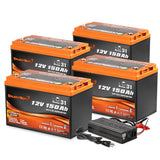 Enjoybot 12V 150Ah Self-Heating & Bluetooth Lithium Battery_4 Pack+58.4V 10A Charger