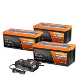 Enjoybot 12V 200Ah Self-Heating LiFePO4 Lithium Battery 3 Pack+43.8V 20A Charger