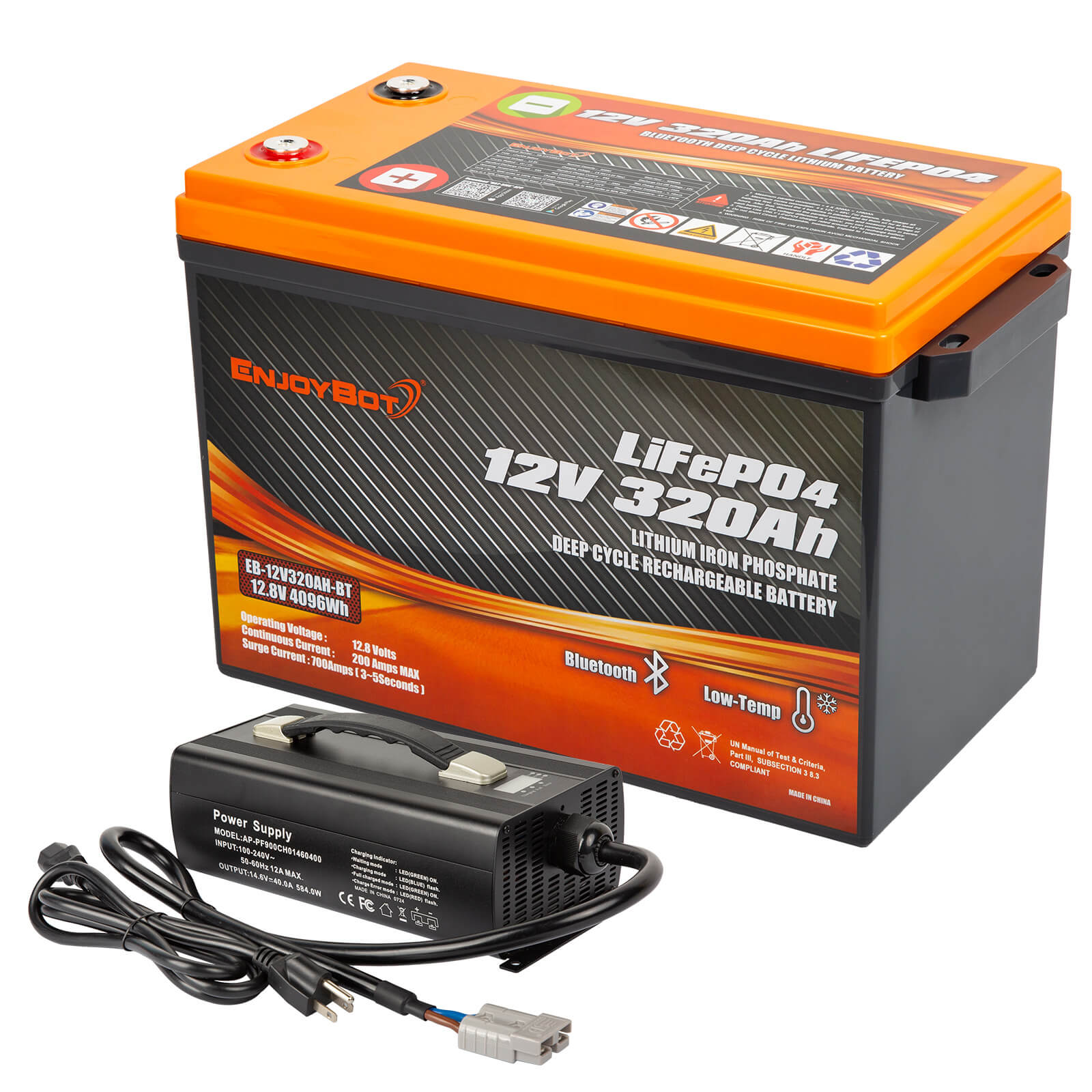 Enjoybot 12V 320Ah LiFePO4 Lithium Battery with Bluetooth, 4096Wh, For RV, Marine, Solar & Home Backup