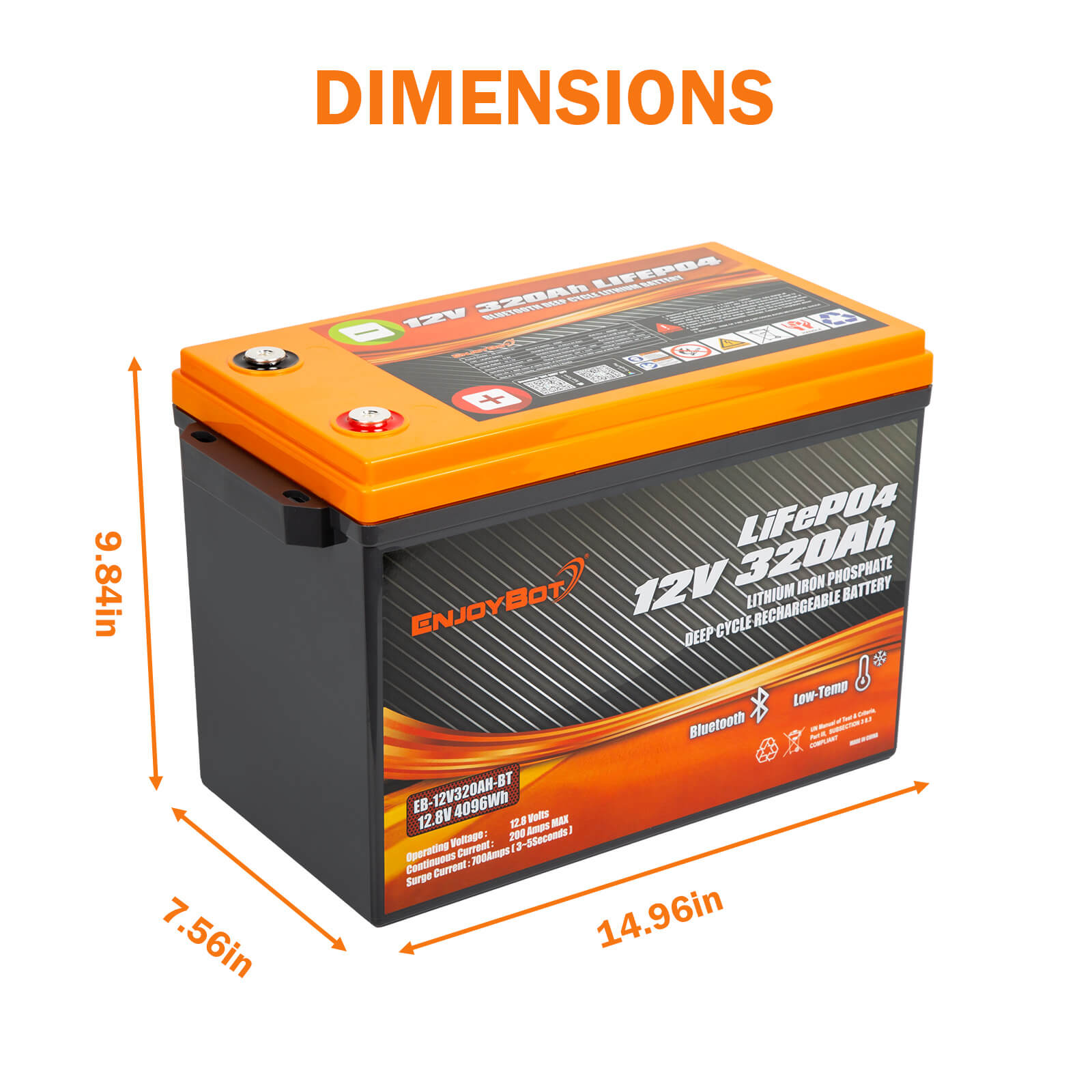 Enjoybot 12V 320Ah LiFePO4 Lithium Battery with Bluetooth, 4096Wh, For RV, Marine, Solar & Home Backup