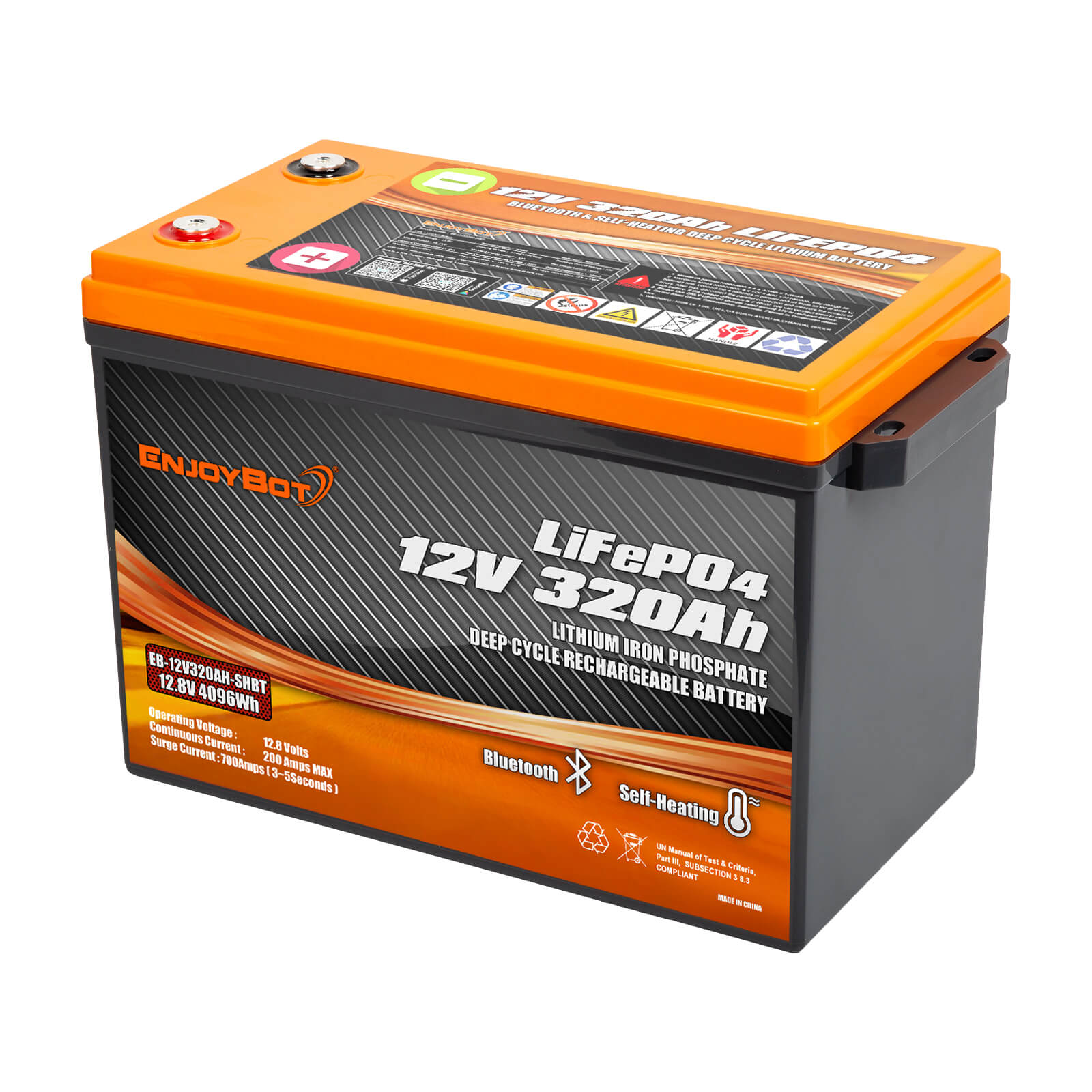 Enjoybot 12V 320Ah LiFePO4 Lithium Battery with Self-Heating & Bluetooth, 4096Wh, All-Season Power for RVs, Cabins, Marine & Off-Grid Living.