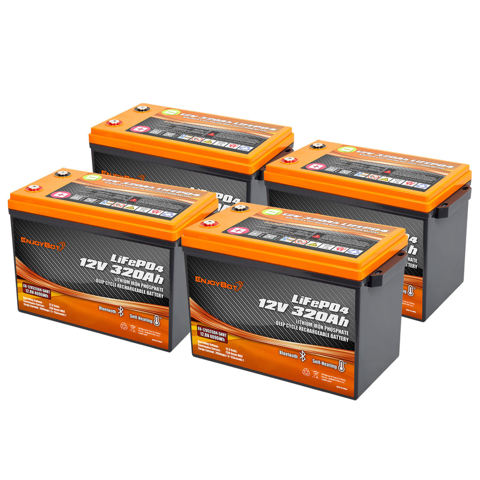 Enjoybot 12V 320Ah LiFePO4 Lithium Battery with Self-Heating & Bluetooth, 4096Wh, All-Season Power for RVs, Cabins, Marine & Off-Grid Living.