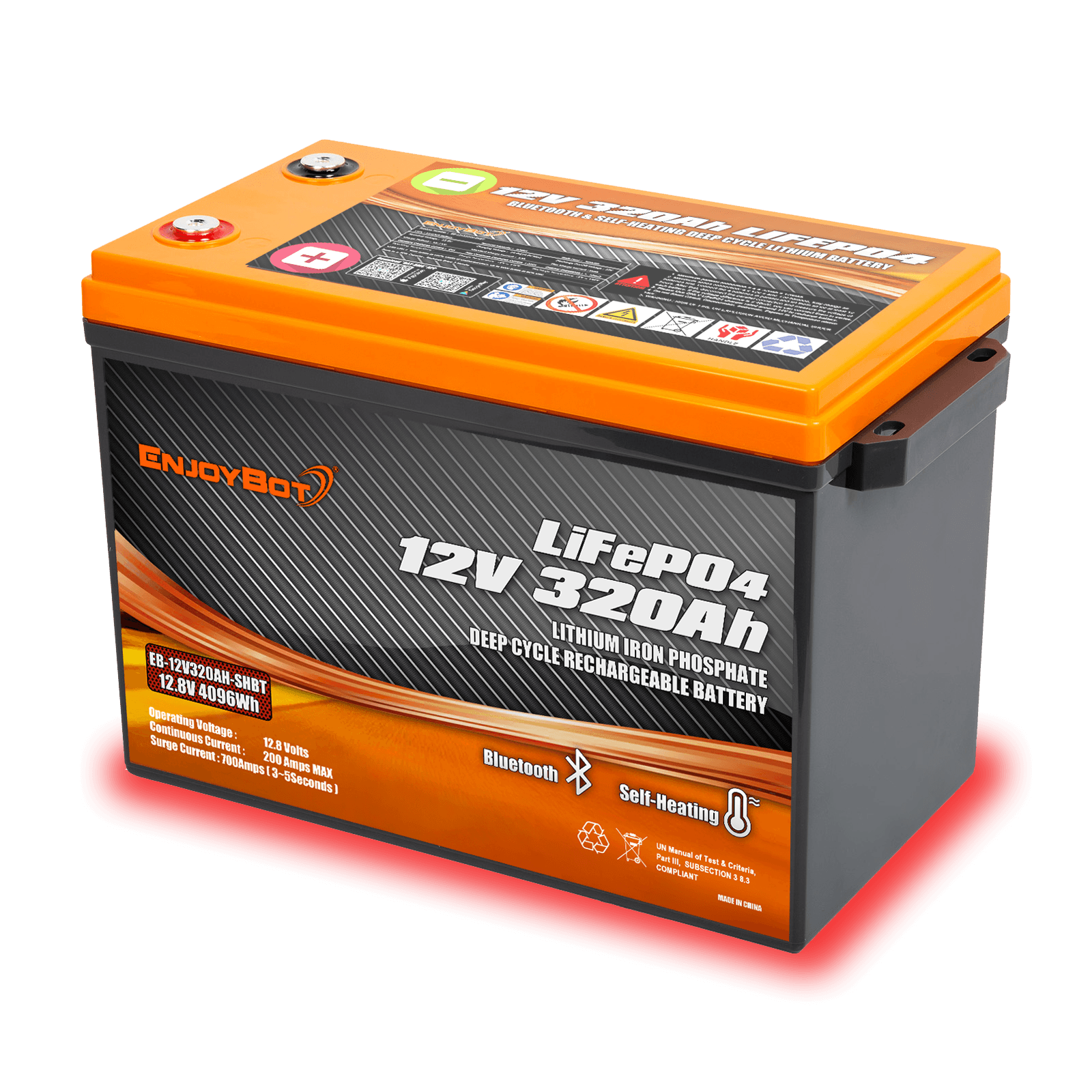 Enjoybot 12V 320Ah LiFePO4 Lithium Battery with Self-Heating & Bluetooth, 4096Wh, All-Season Power for RVs, Cabins, Marine & Off-Grid Living.