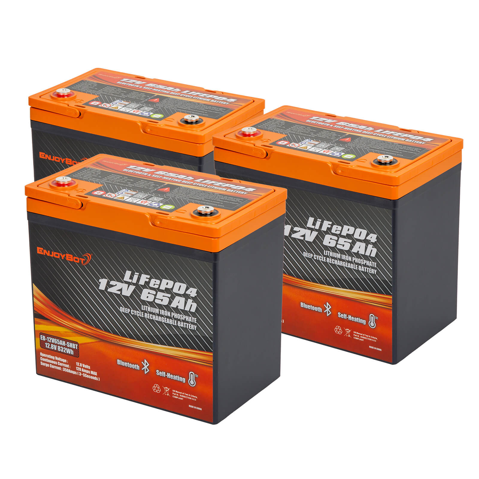 Enjoybot 12V 65Ah LiFePO₄ Lithium Battery with Bluetooth & Self-Heating, Group 22NF, 832Wh, 120A BMS