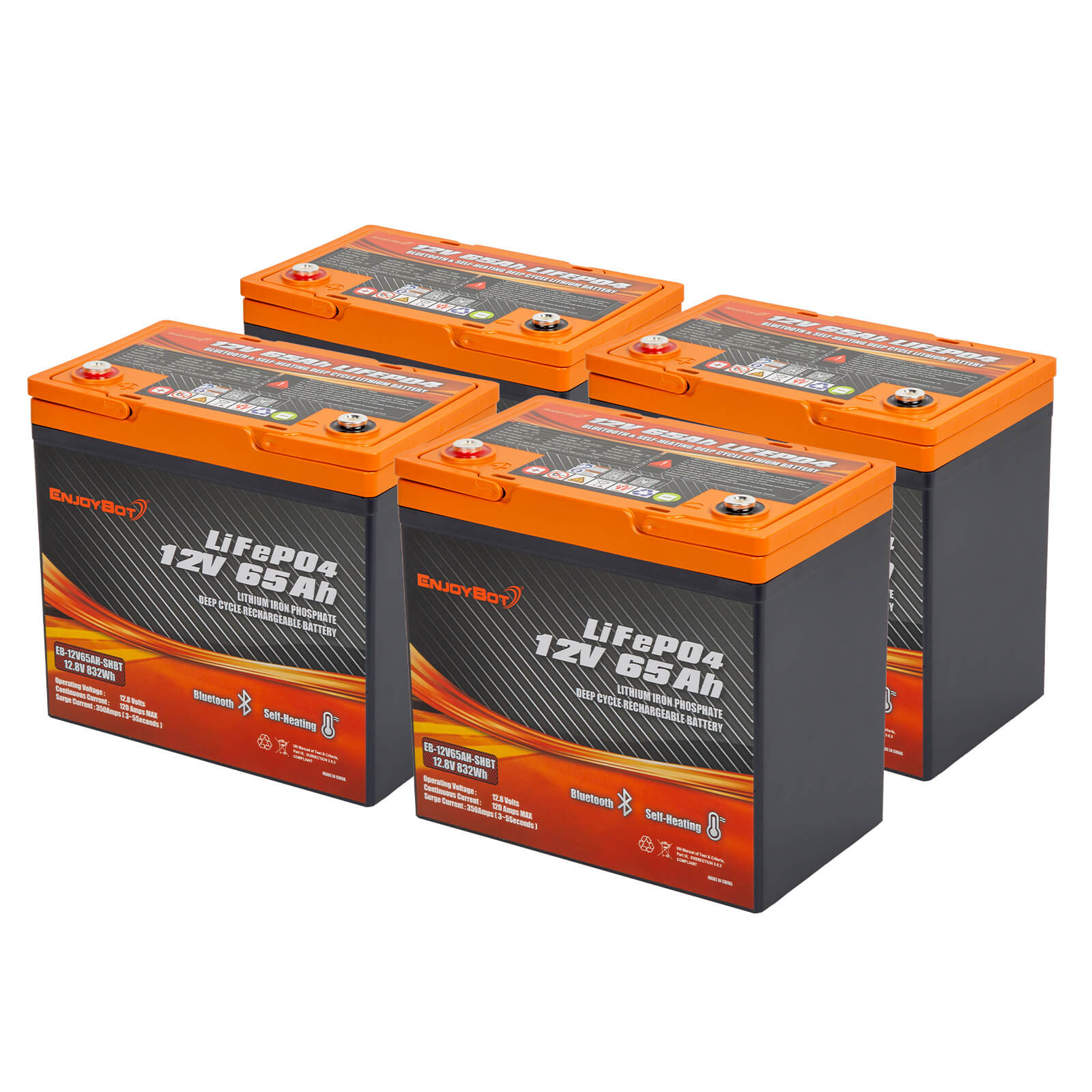 Enjoybot 12V 65Ah LiFePO₄ Lithium Battery with Bluetooth & Self-Heating, Group 22NF, 832Wh, 120A BMS