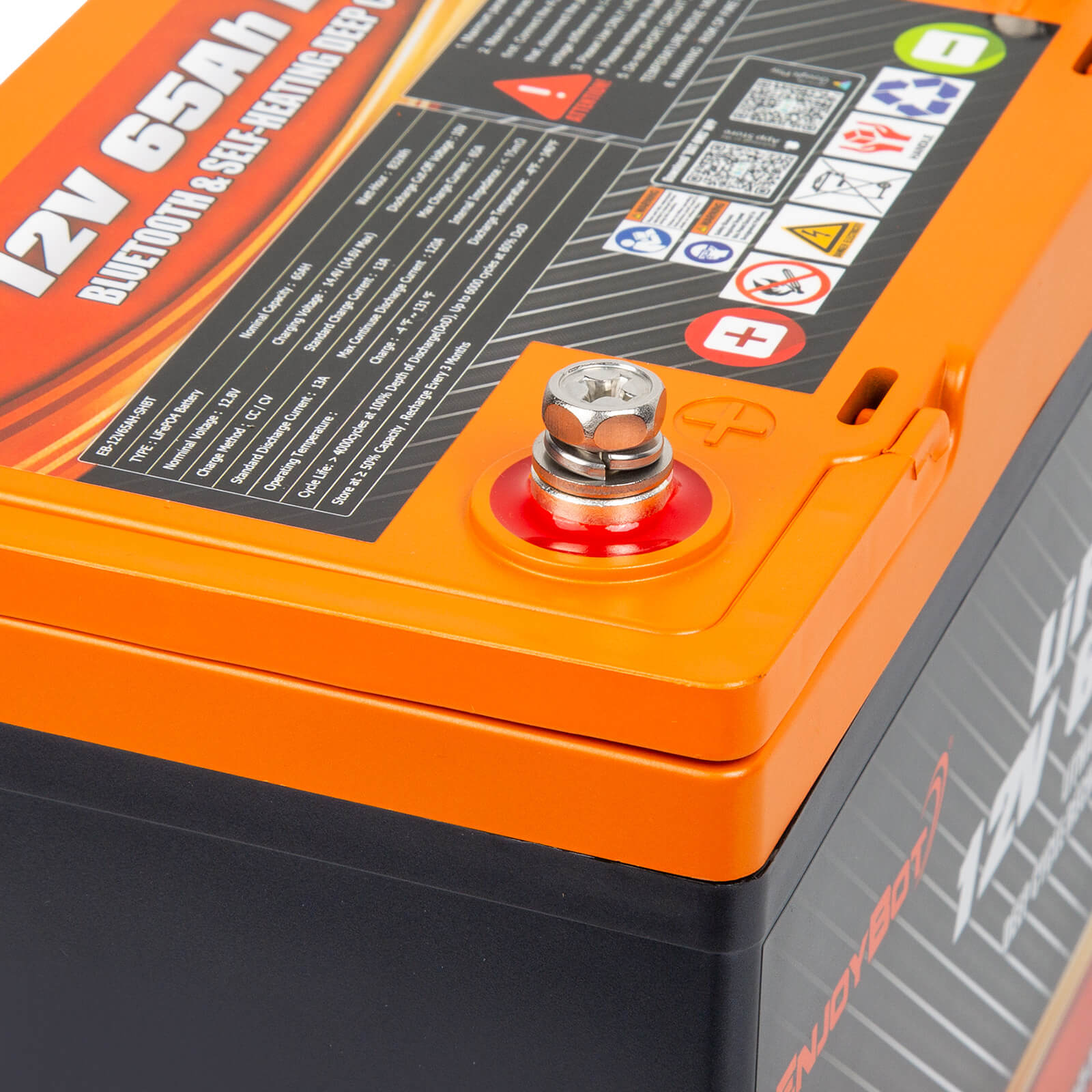 Enjoybot 12V 65Ah LiFePO₄ Lithium Battery with Bluetooth & Self-Heating, Group 22NF, 832Wh, 120A BMS
