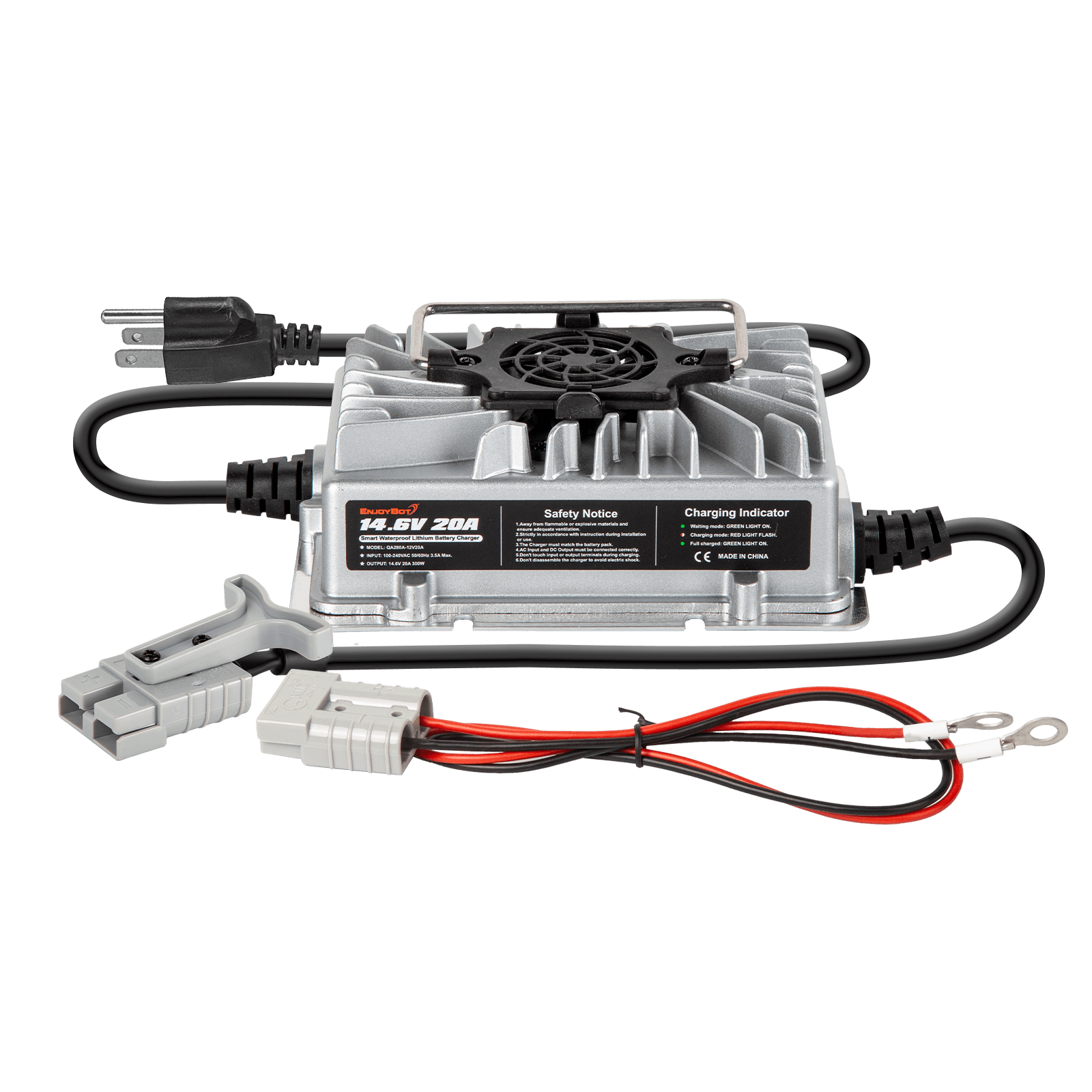 Enjoybot 14.6V 20A Waterproof Mountable LiFePO4 Lithium Battery Charger For 12V LiFePO4 Battery