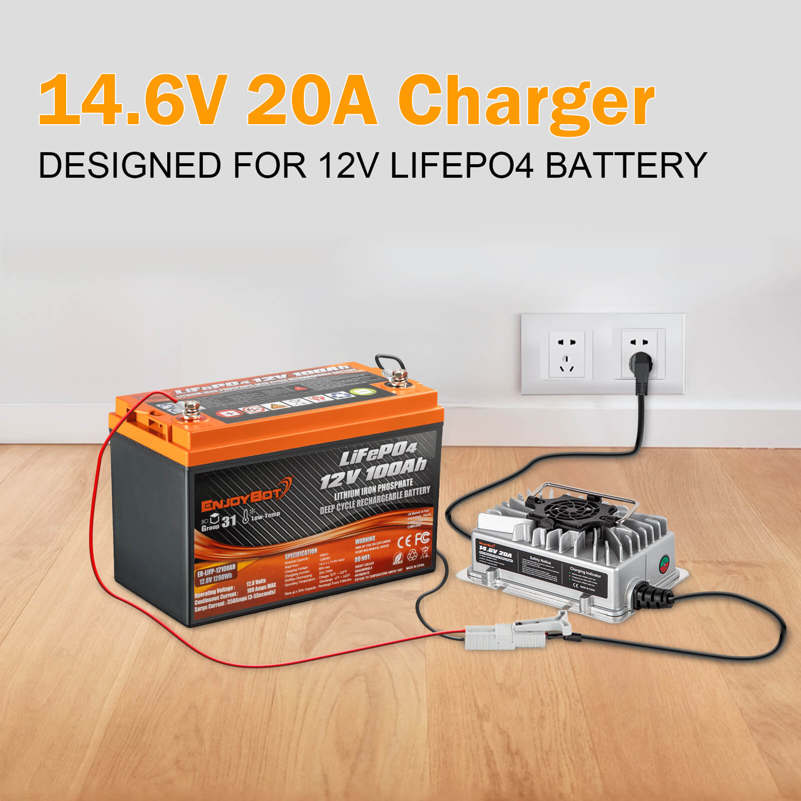 [Upgraded Version] Enjoybot 14.6V 20A Waterproof Mountable LiFePO4 Lithium Battery Charger For 12V LiFePO4 Battery