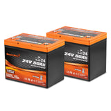 Enjoybot 24V 50Ah Group 24 LiFePO4 Lithium Battery 2 Pack