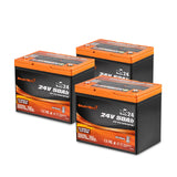 Enjoybot 24V 50Ah Group 24 LiFePO4 Lithium Battery 3 Pack