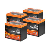 Enjoybot 24V 50Ah Group 24 LiFePO4 Lithium Battery 4 Pack