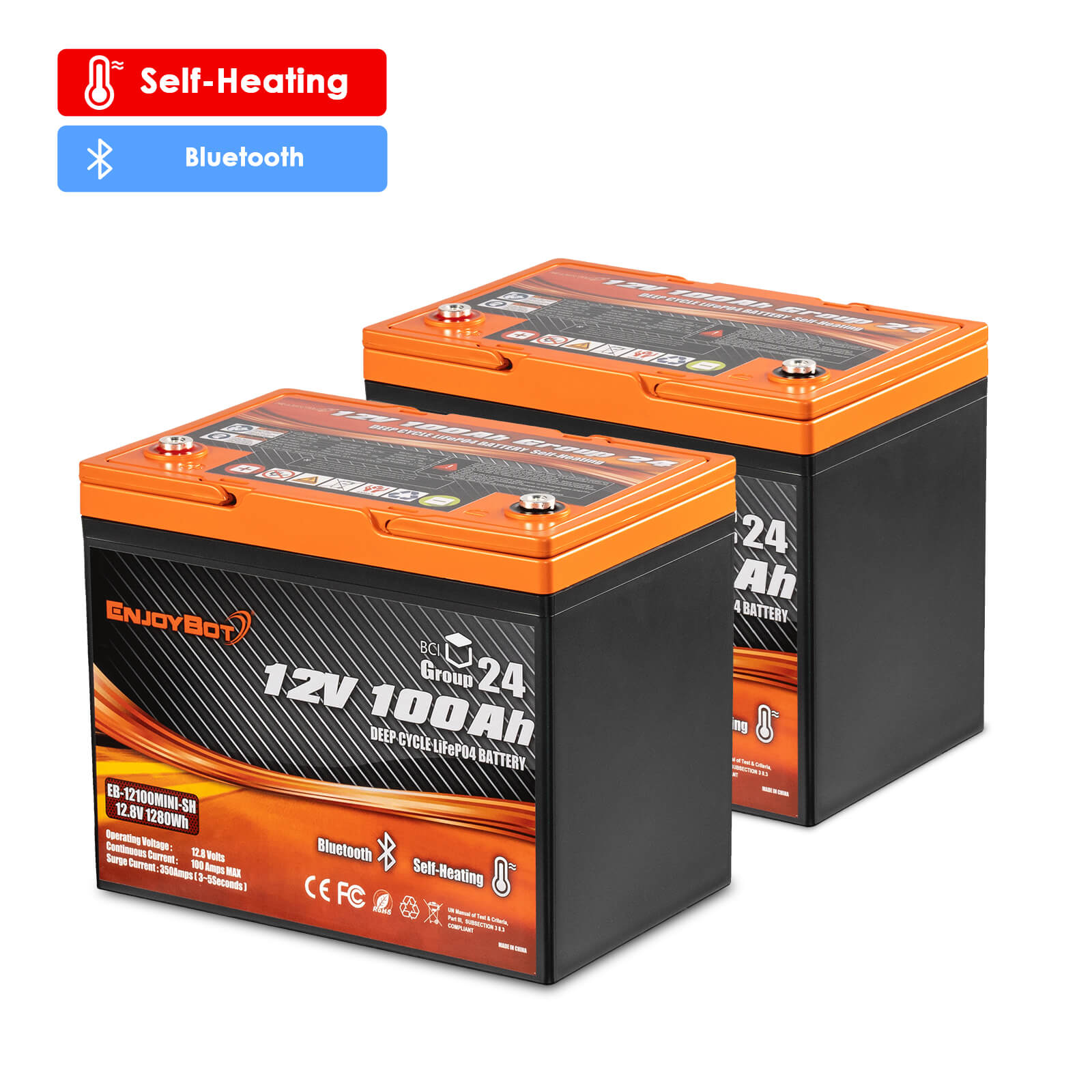 24V 100Ah Lithium Trolling Motor Battery Set- 2 12V 100Ah Group 24 Deep Cycle LiFePO4 Batteries 