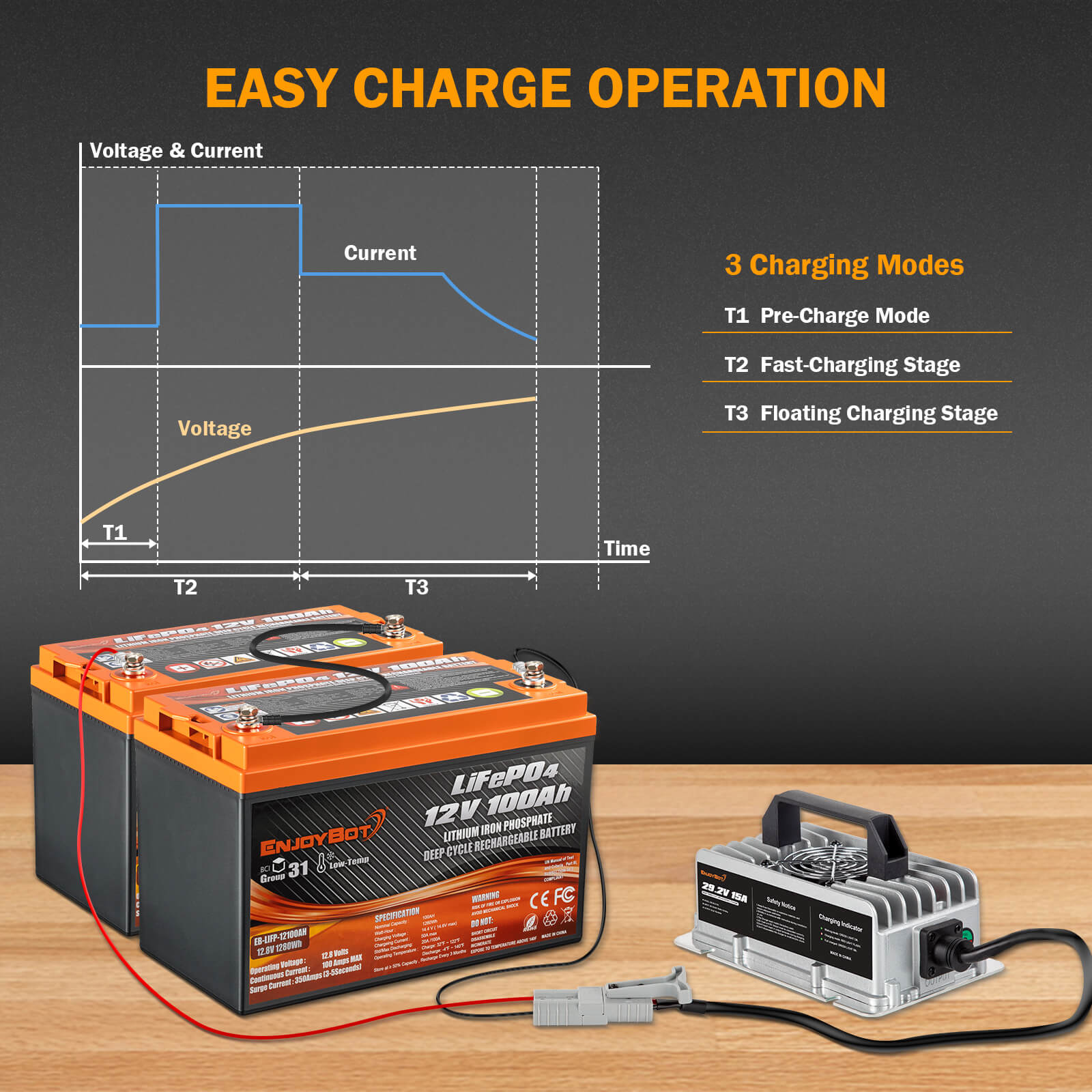 Enjoybot 29.2V 15A Mountable Dual-Purpose LiFePO4 Lithium Battery Charger Waterproof