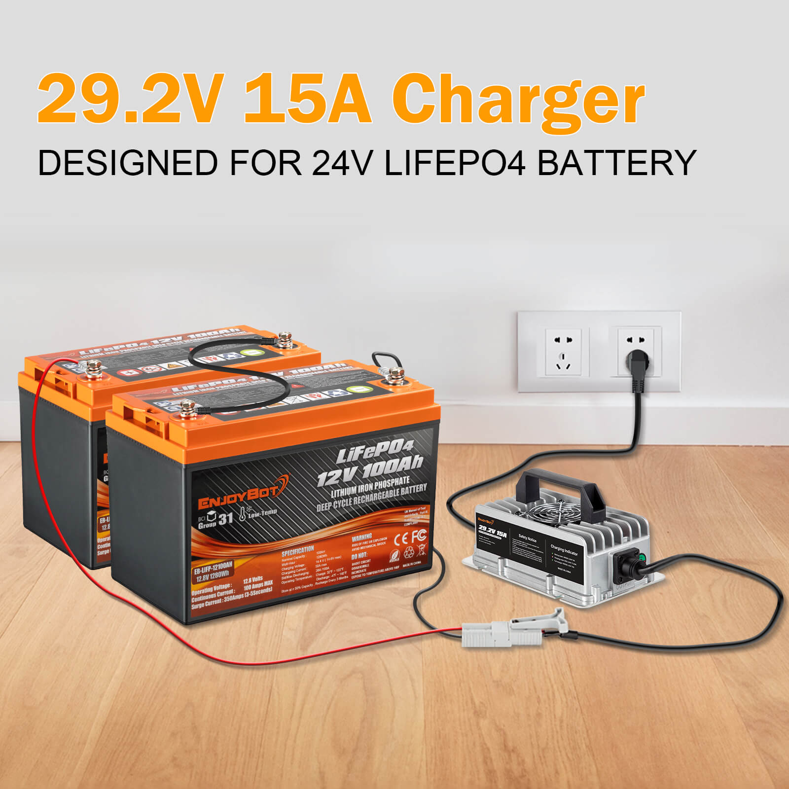 Enjoybot 29.2V 15A Mountable Dual-Purpose LiFePO4 Lithium Battery Charger Waterproof