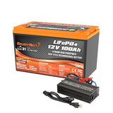 Enjoybot 12V 100Ah Group31 Low-Temp LiFePO4 Lithium Battery 1 Pack with 14.6v 20a charger