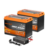 Enjoybot 36V 65Ah Self-Heating & Bluetooth Group 31 LiFePO4 Lithium Battery_2 Pack+43.8V 13A Charger