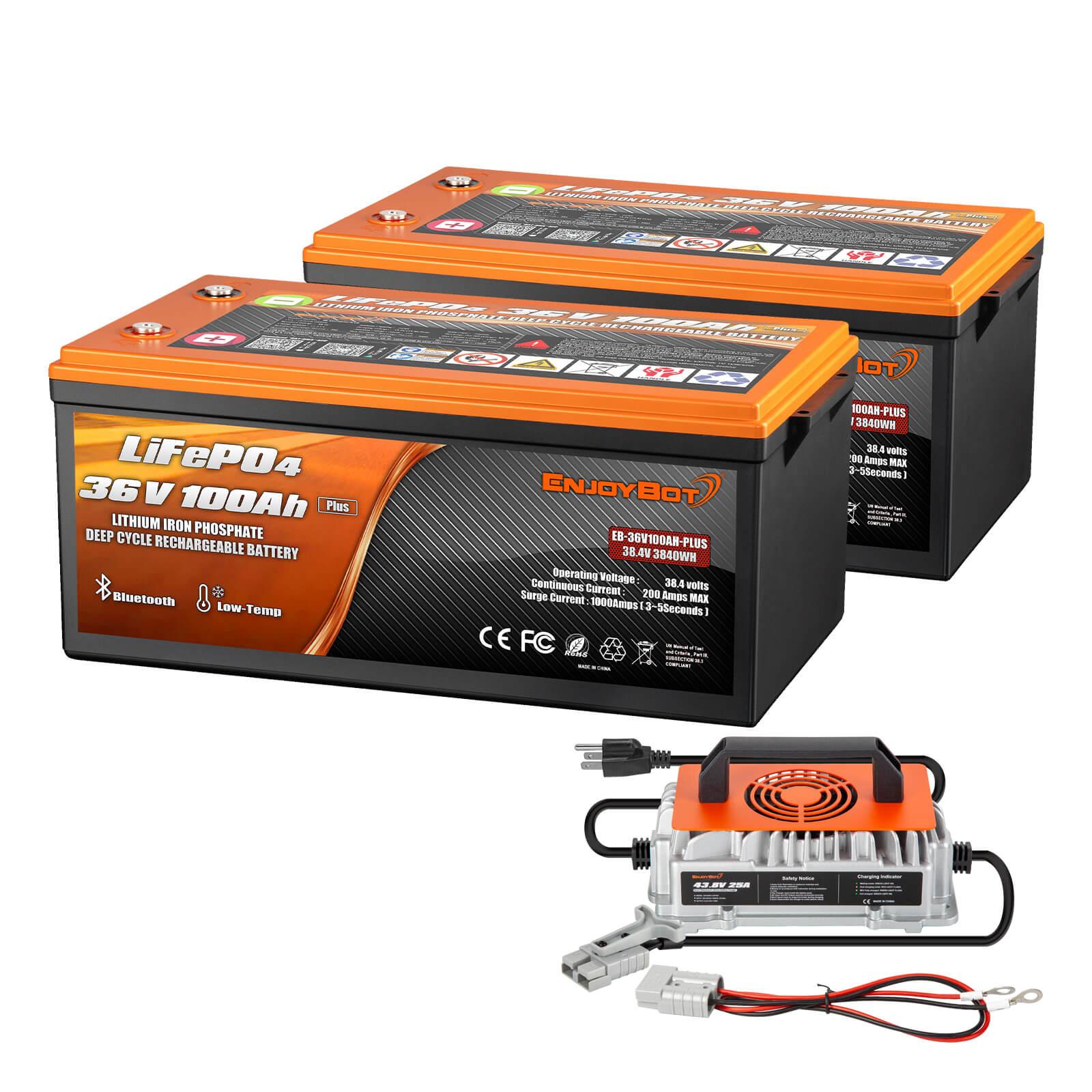 Enjoybot 36V 100AH Plus Lithium Golf Cart Battery with Bluetooth & Low-Temp Protection, 3840Wh, 200A BMS