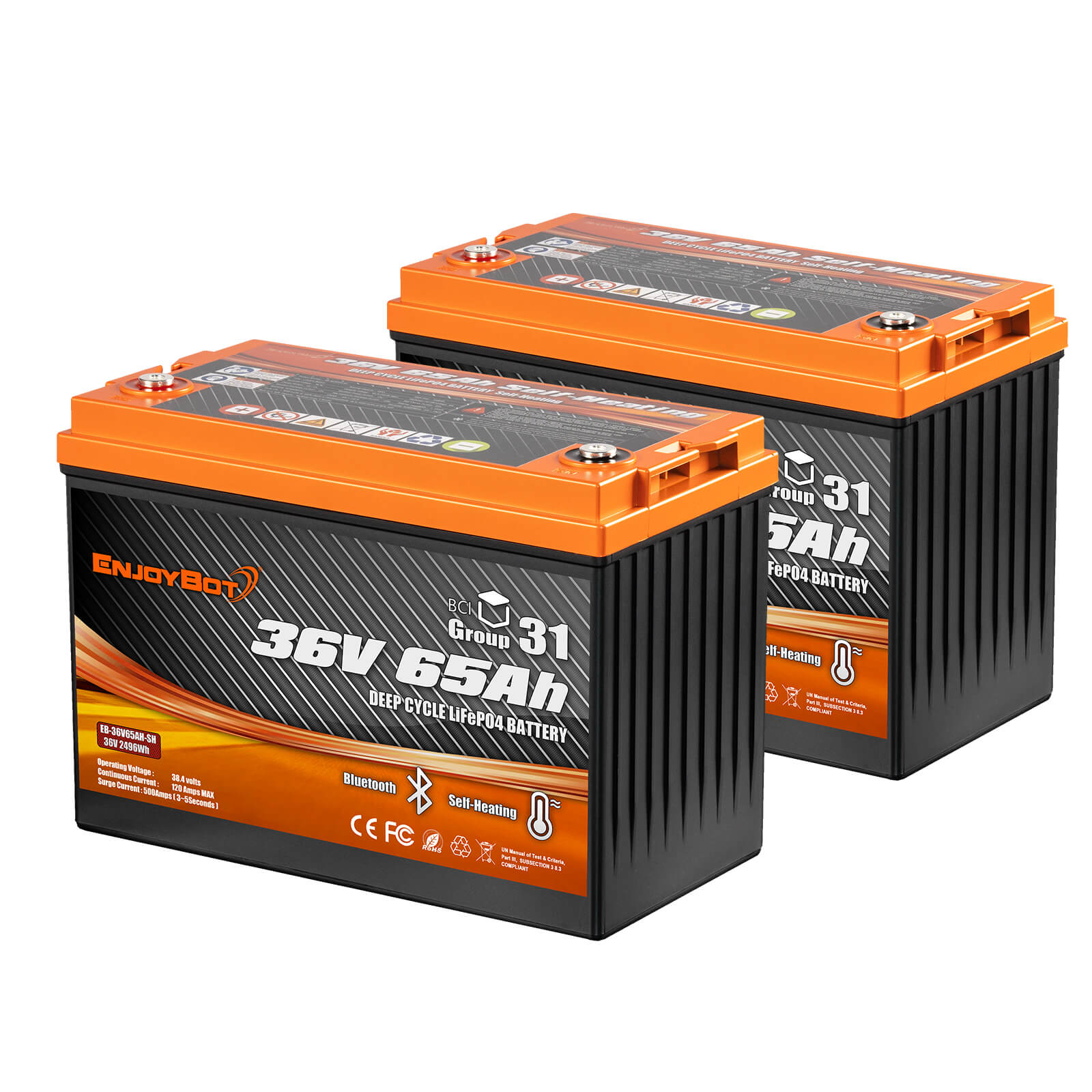 Enjoybot 72V 65Ah LiFePO4 Lithium Golf Cart Battery Set - 2 Batteries