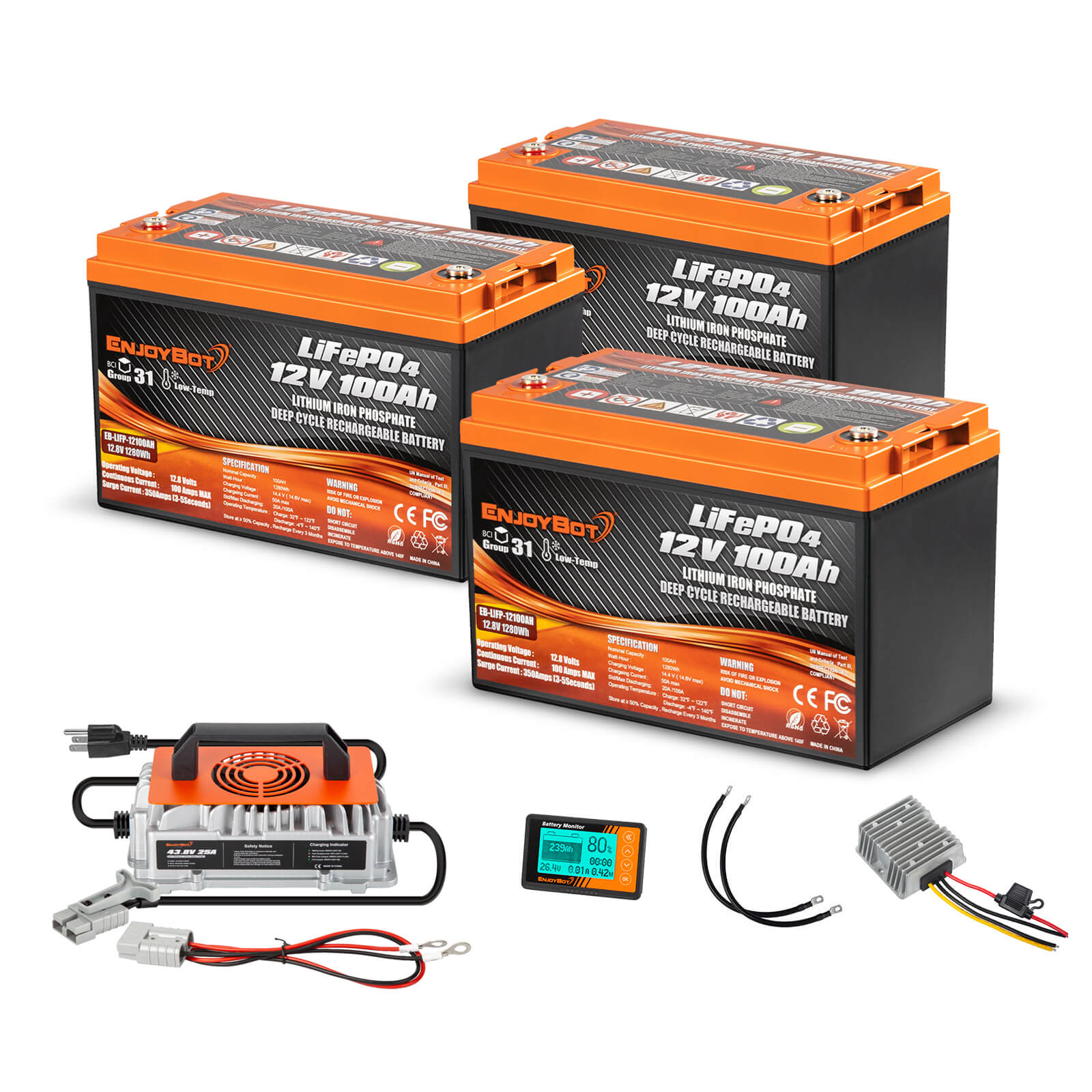 36v 100ah Lithium Golf Cart Battery Kit - 3 batteries