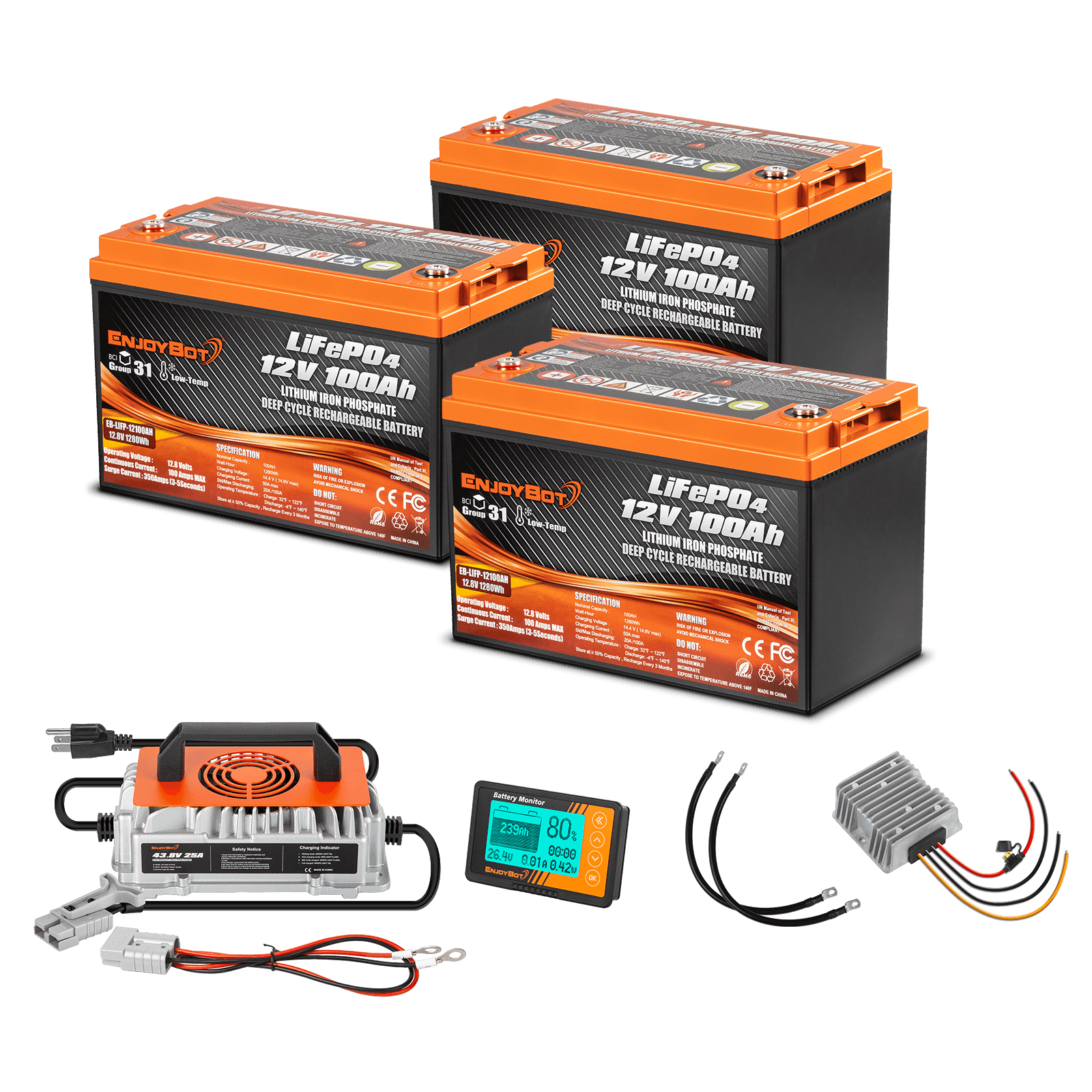 Enjoybot 36V 100Ah Golf Cart Lithium Battery Conversion Kit - 3 Batteries