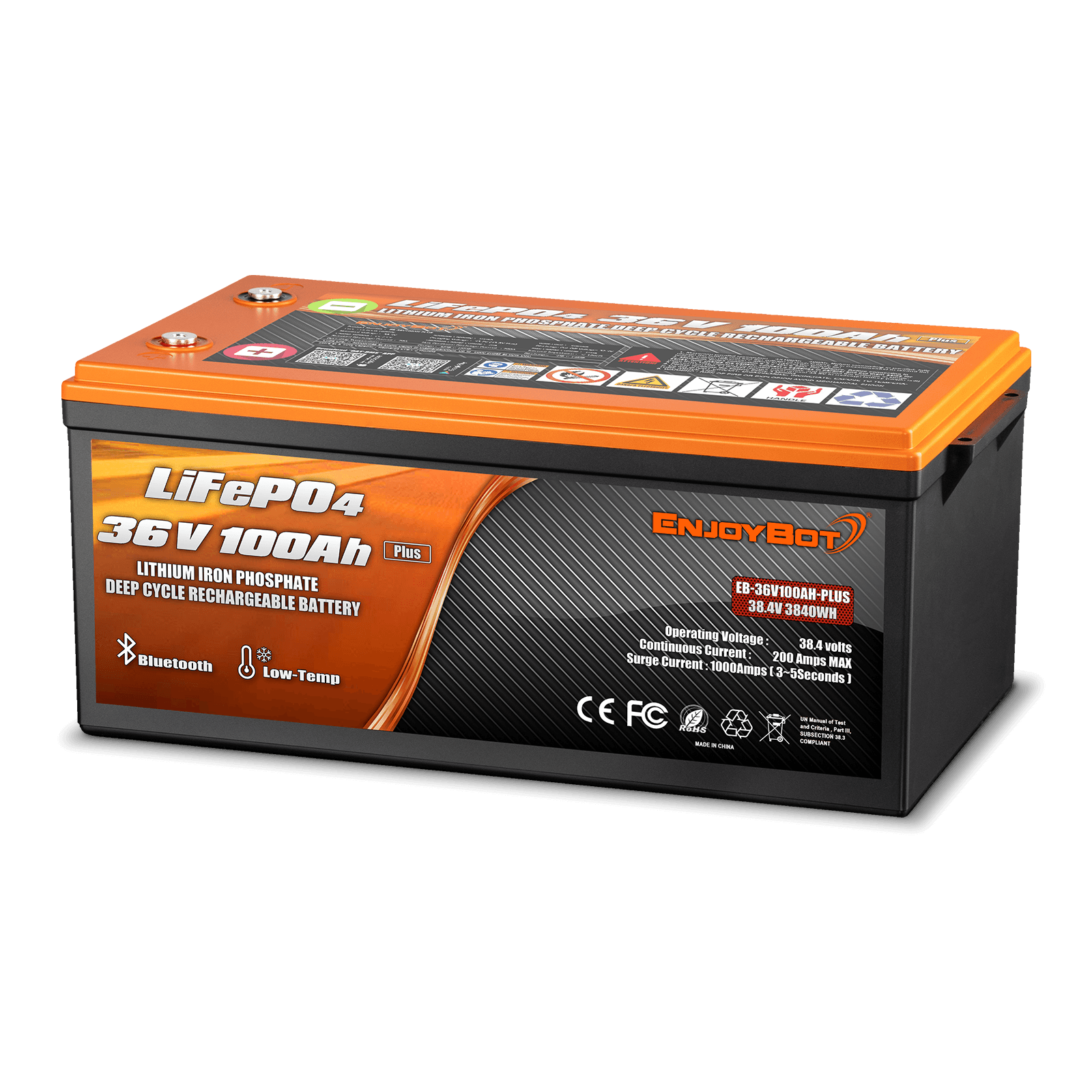 Enjoybot 36V 100AH Plus Lithium Golf Cart Battery with Bluetooth & Low-Temp Protection, 3840Wh, 200A BMS