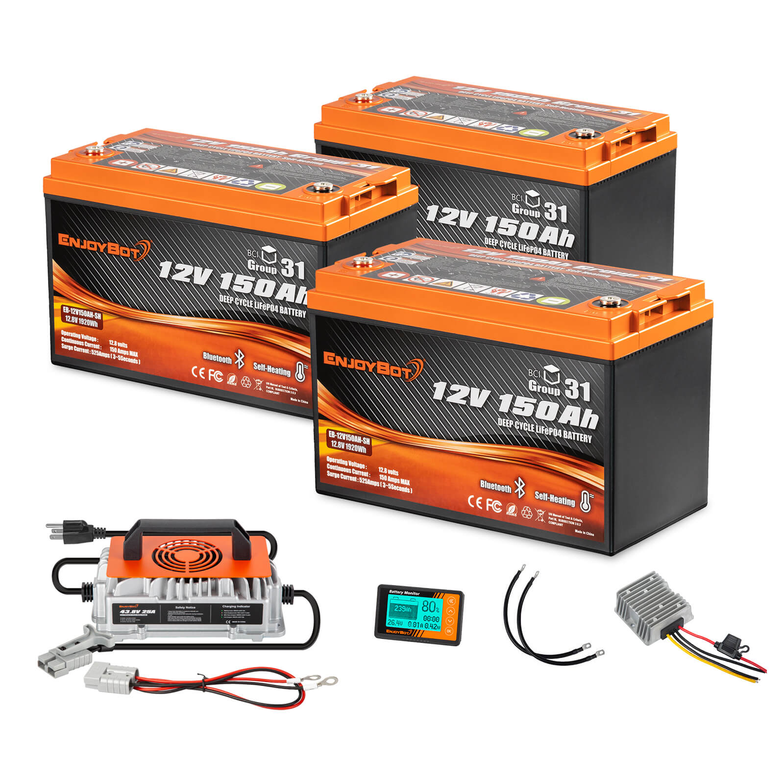 Enjoybot 36V 150Ah Golf Cart Lithium Battery Conversion Kit - 3 Batteries