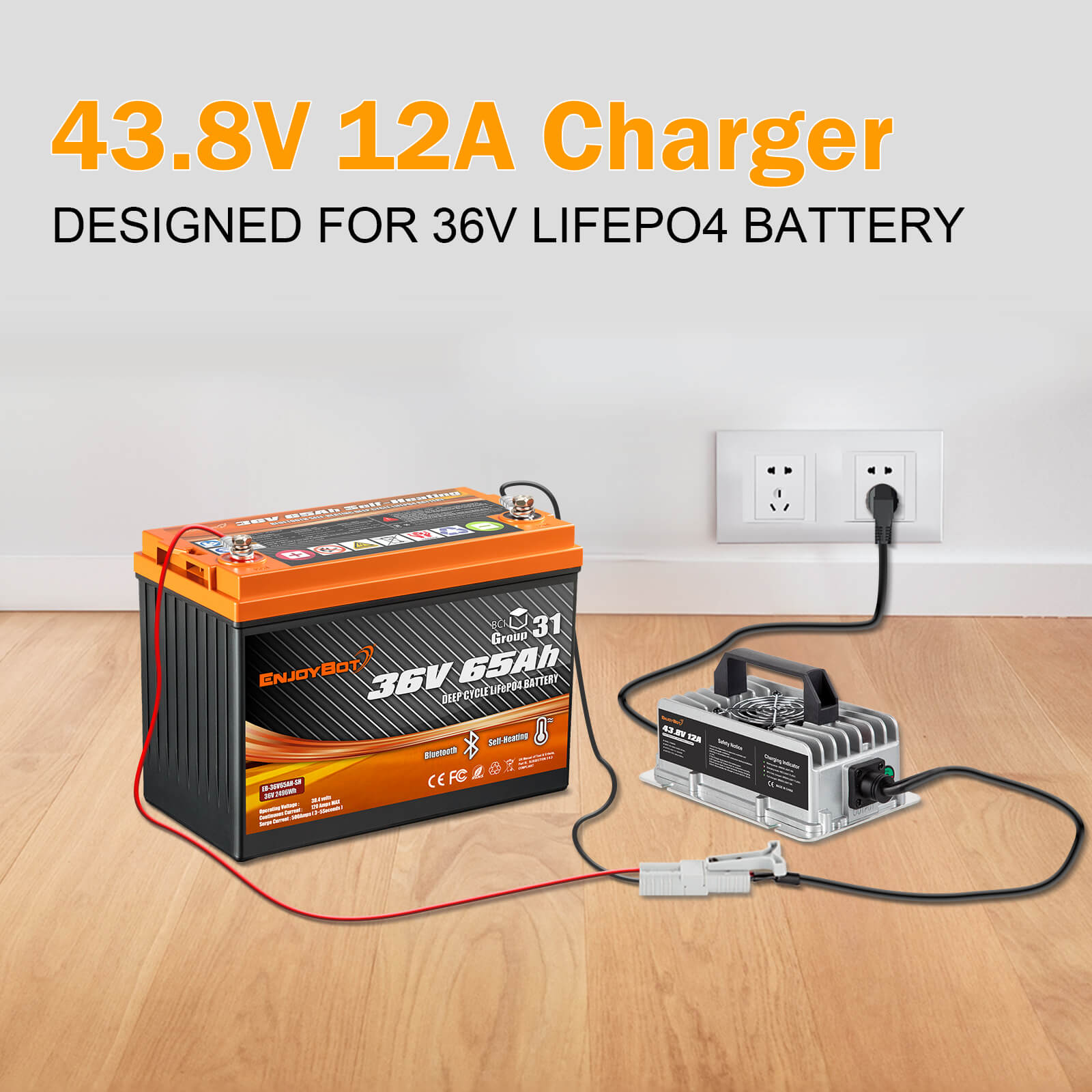 Enjoybot 43.8V 12A Mountable Dual-Purpose LiFePO4 Lithium Golf Cart Battery Charger Waterproof