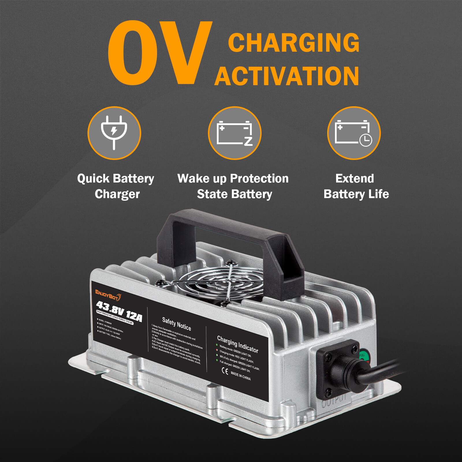 Enjoybot 43.8V 12A Mountable Dual-Purpose LiFePO4 Lithium Golf Cart Battery Charger Waterproof