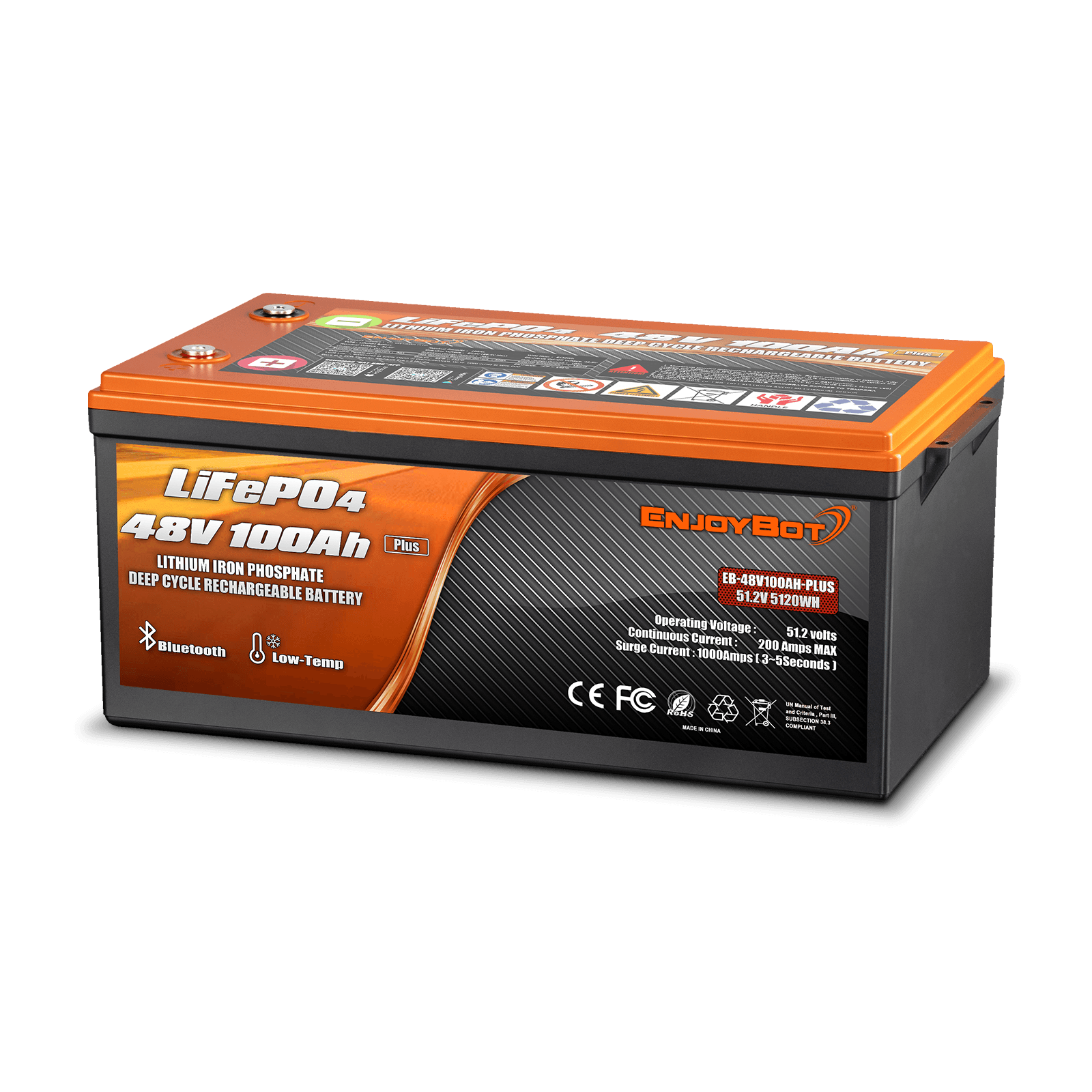 Enjoybot 48V 100AH Plus Lithium Golf Cart Battery with Bluetooth & Low-Temp Protection, 5120Wh, 200A BMS