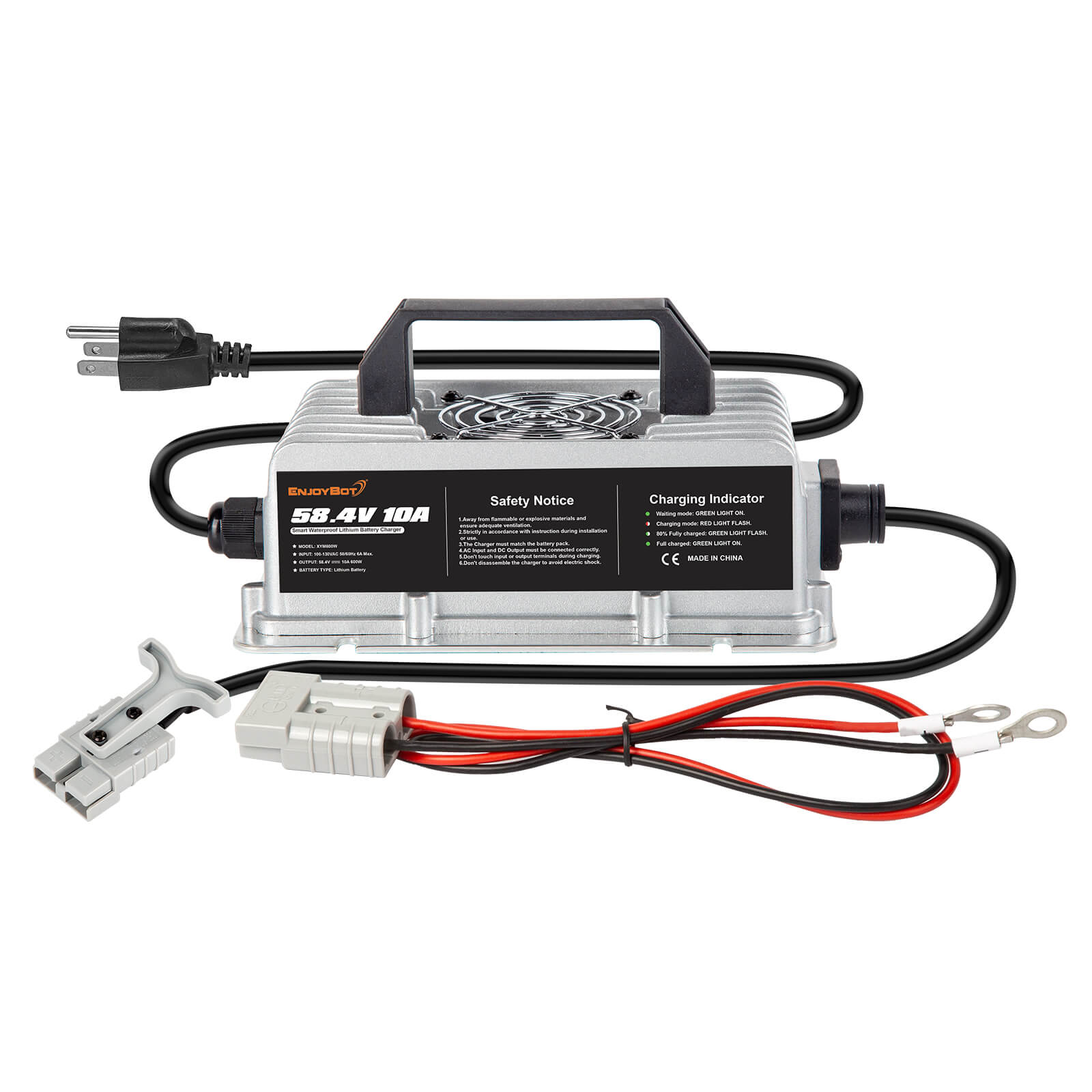 Enjoybot 58.4V 10A Mountable Dual-Purpose LiFePO4 Lithium Golf Cart Battery Charger Waterproof