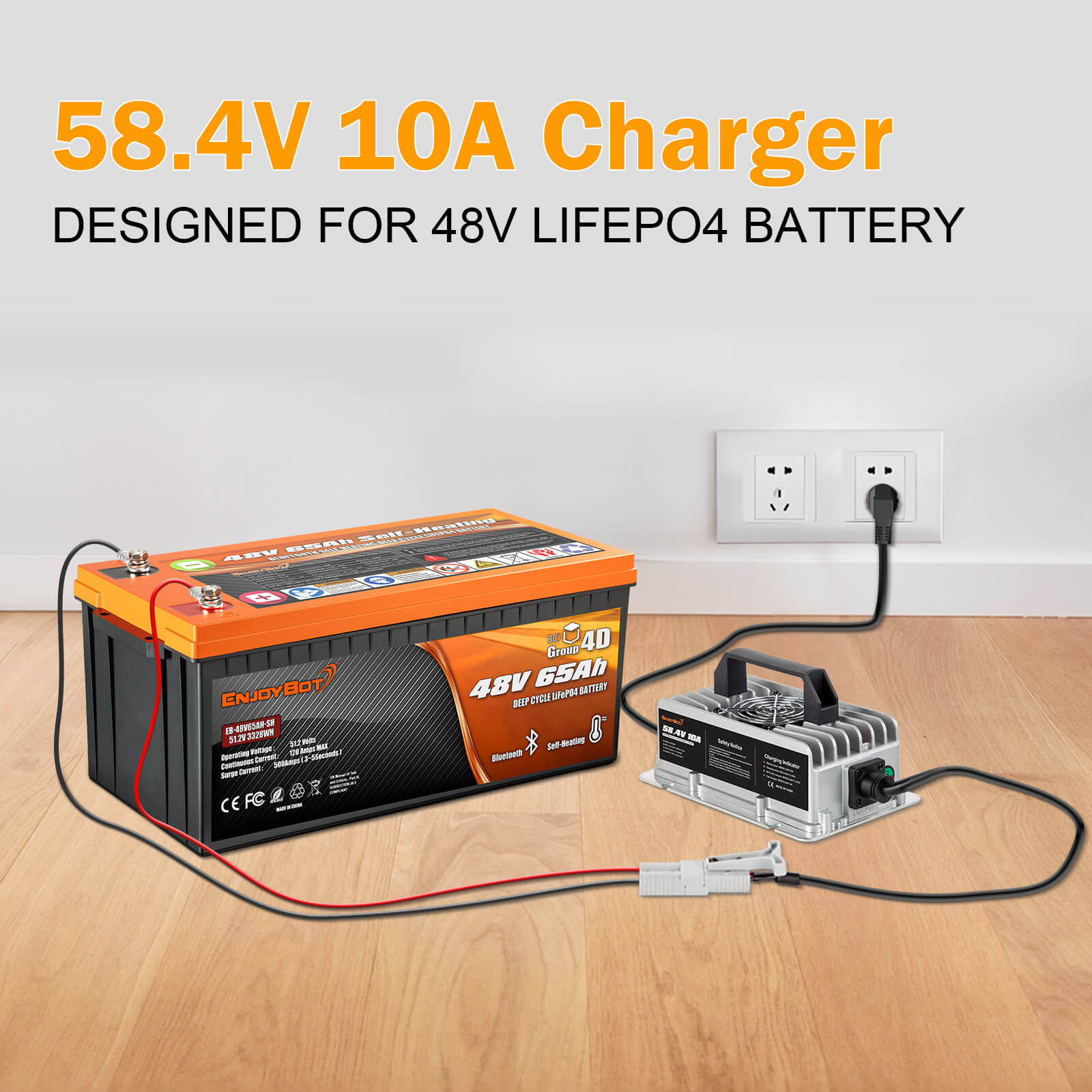 Enjoybot 58.4V 10A Mountable Dual-Purpose LiFePO4 Lithium Golf Cart Battery Charger Waterproof