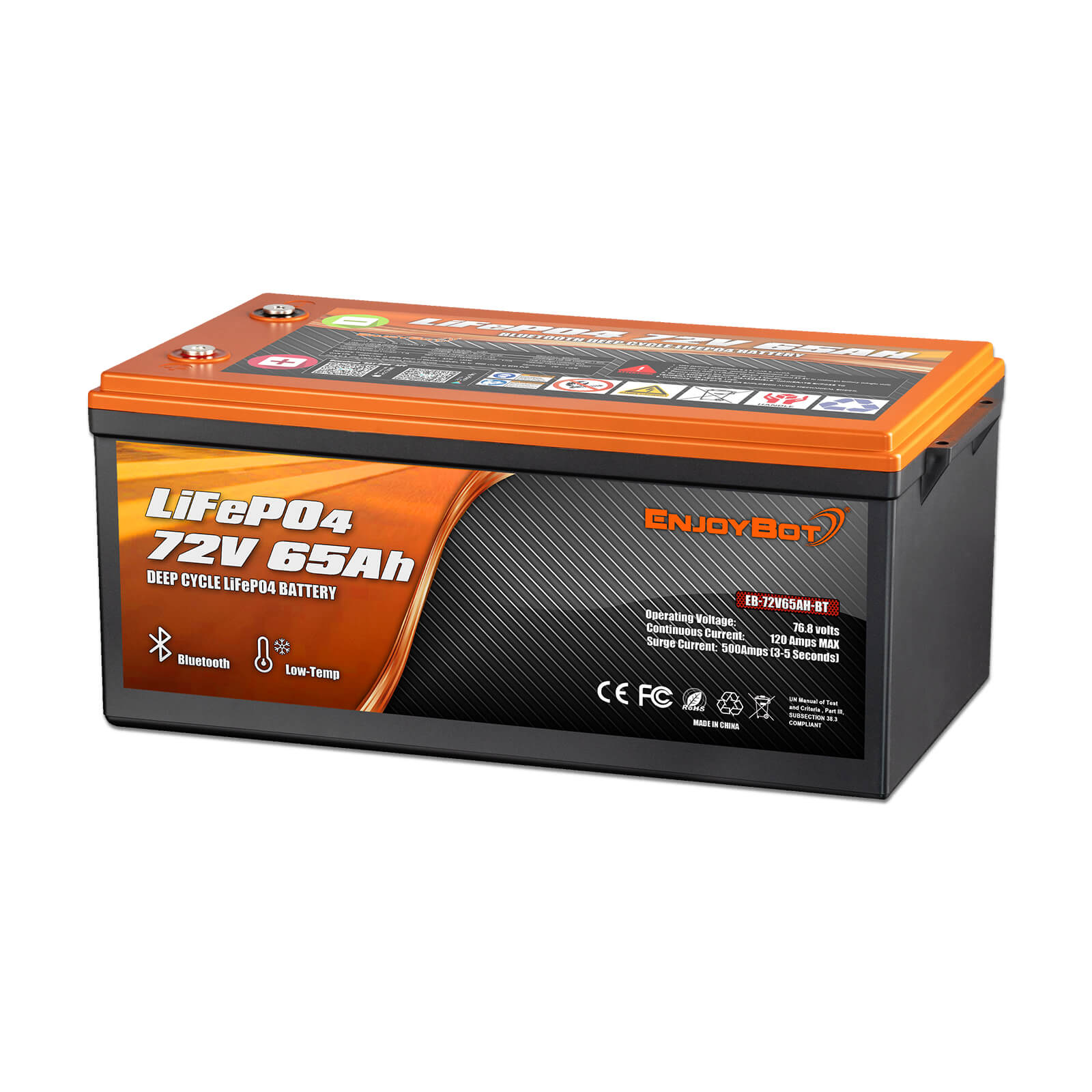 Enjoybot 72V 65AH LiFePO4 Lithium Battery with Bluetooth & Low-Temp, 4992Wh, 120A BMS