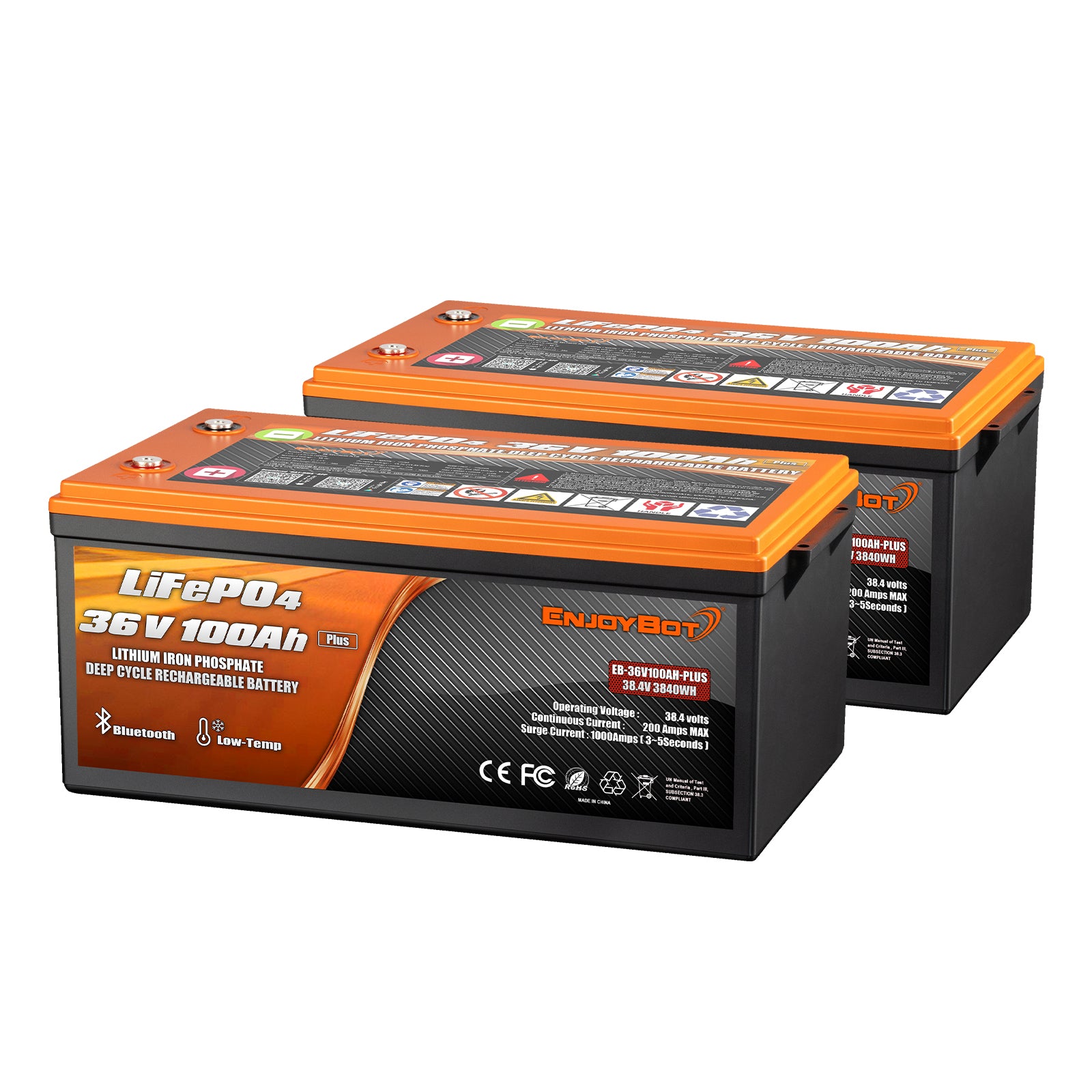 Enjoybot 36V 100AH Plus Lithium Golf Cart Battery with Bluetooth & Low-Temp Protection, 3840Wh, 200A BMS