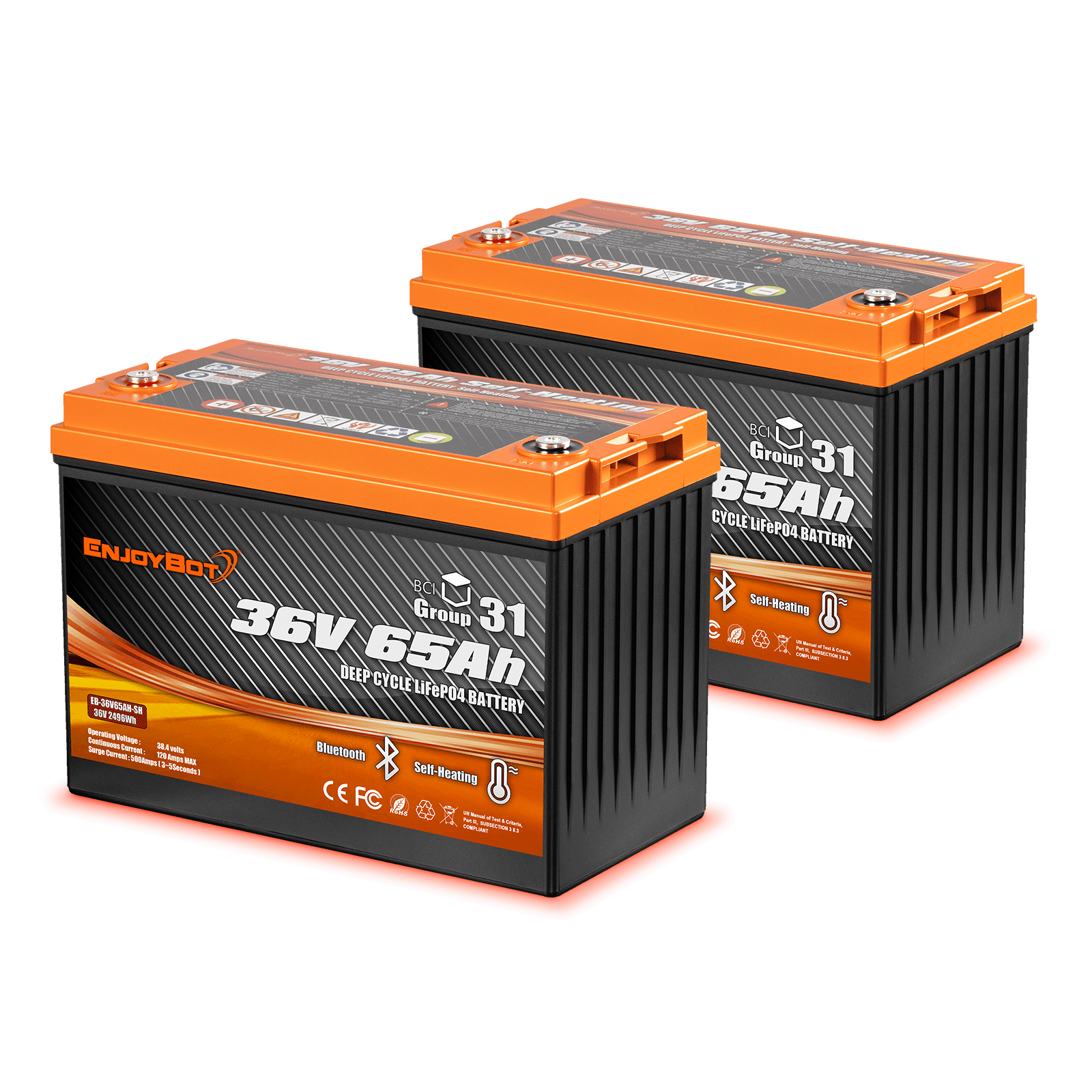 Enjoybot 72V 65Ah LiFePO4 Lithium Golf Cart Battery Set - 2 Batteries