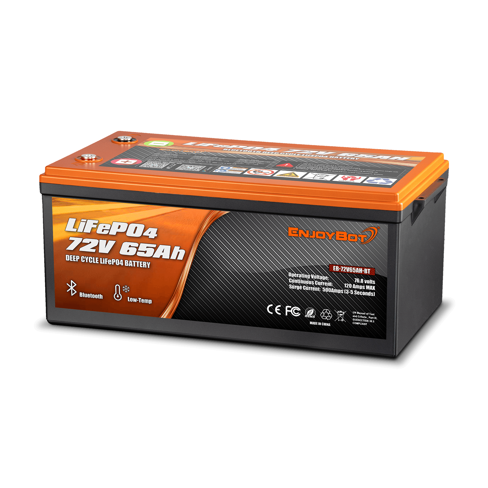 Enjoybot 72V 65AH LiFePO4 Lithium Battery with Bluetooth & Low-Temp, 4992Wh, 120A BMS