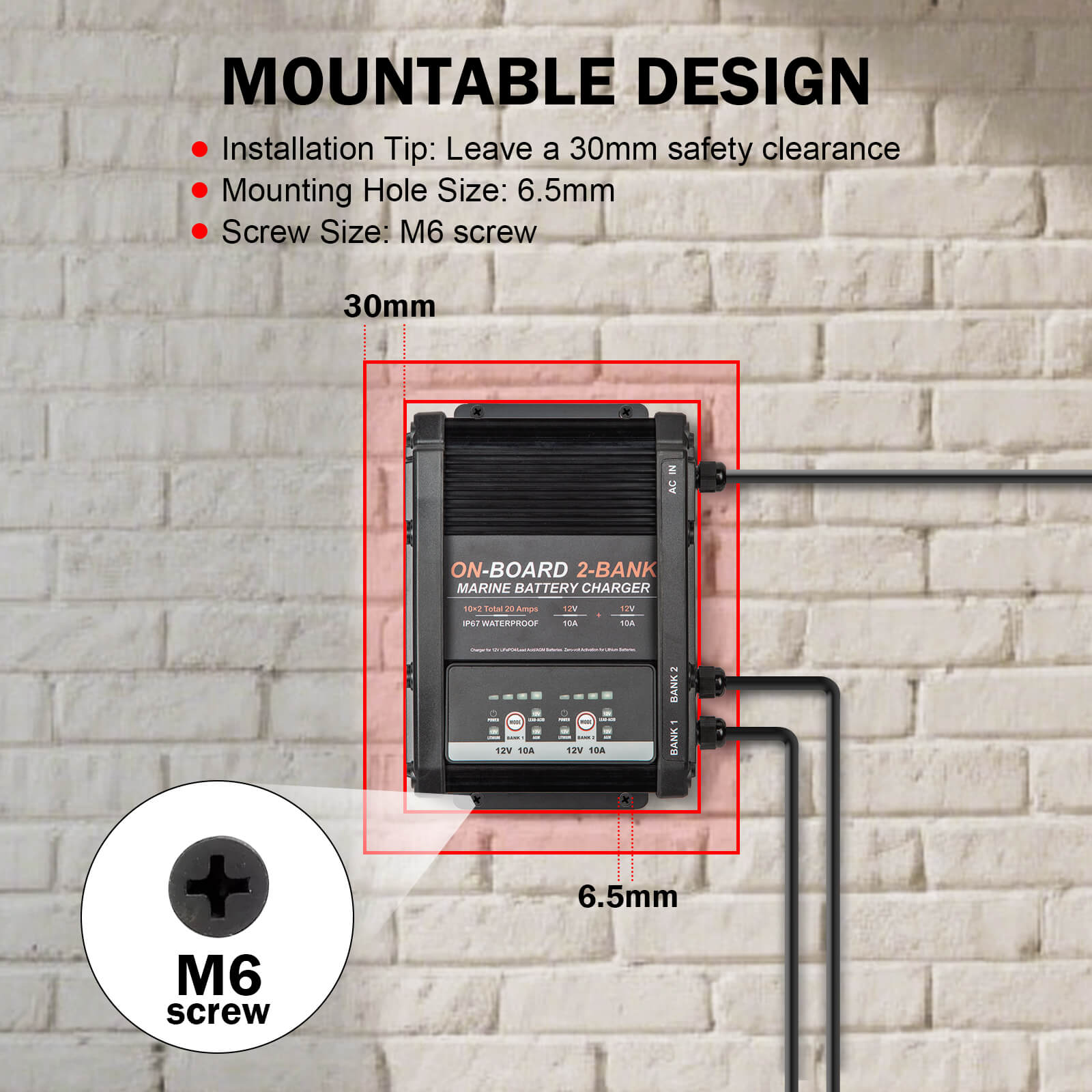 Enjoybot 2 Bank 12V 10A On-Board Marine Battery Charger