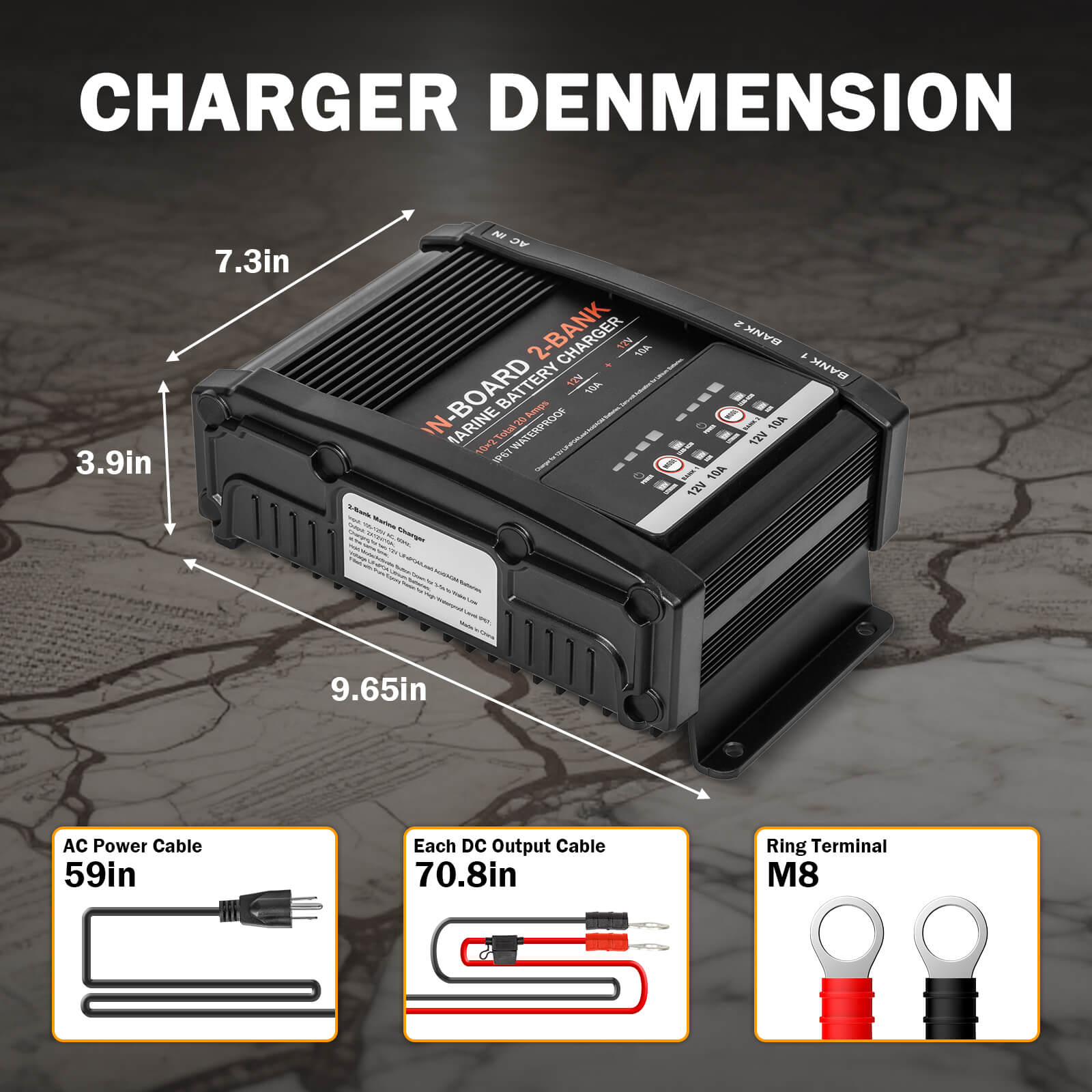 Enjoybot 2 Bank 12V 10A On-Board Marine Battery Charger