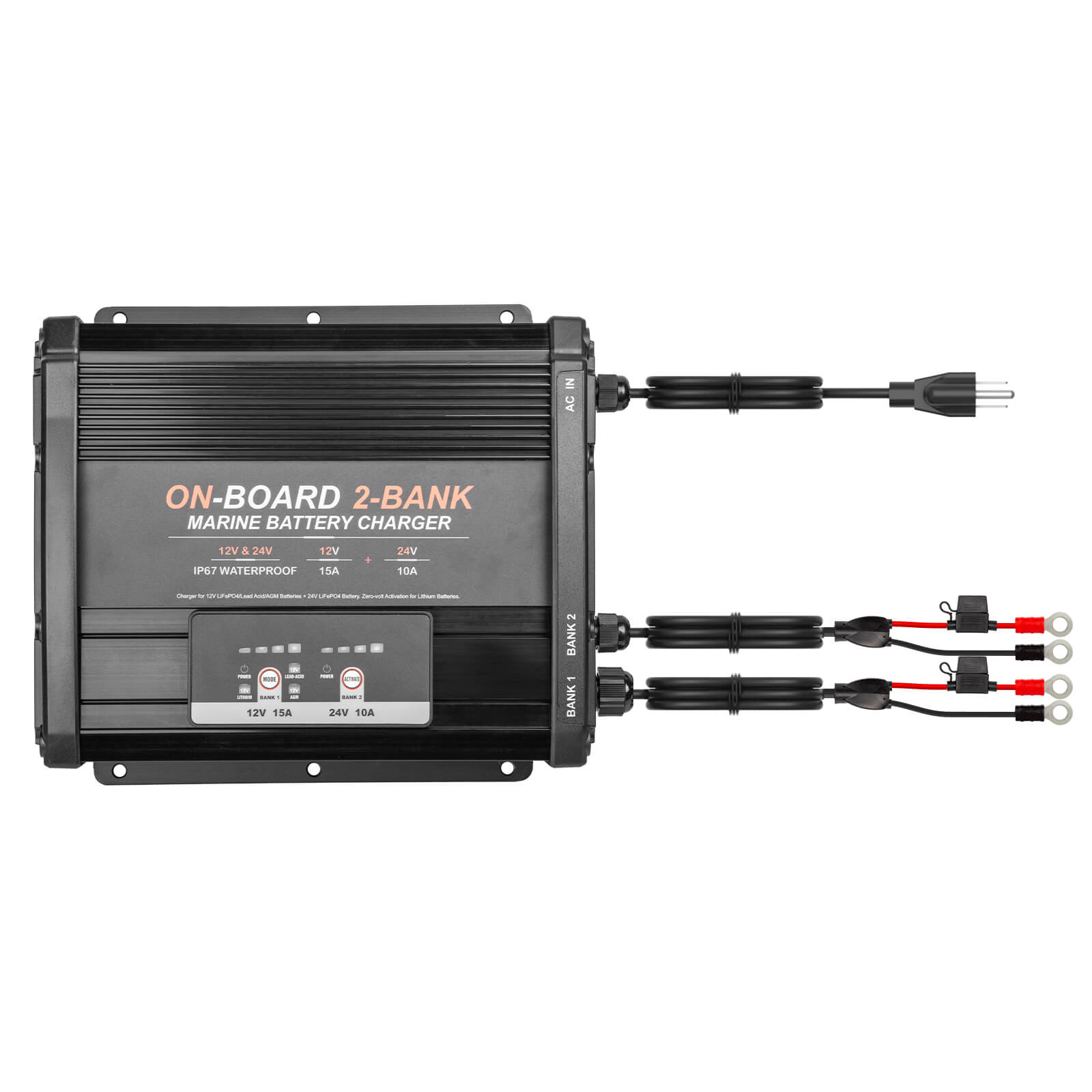 Enjoybot 2 Bank 12V 15A + 24V 10A On-Board Marine Battery Charger