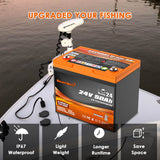 Enjoybot 24V 50Ah Group24 Self-Heating LiFePO4 Lithium Battery - 24V Marine Battery Lithium Trolling Motor Battery 